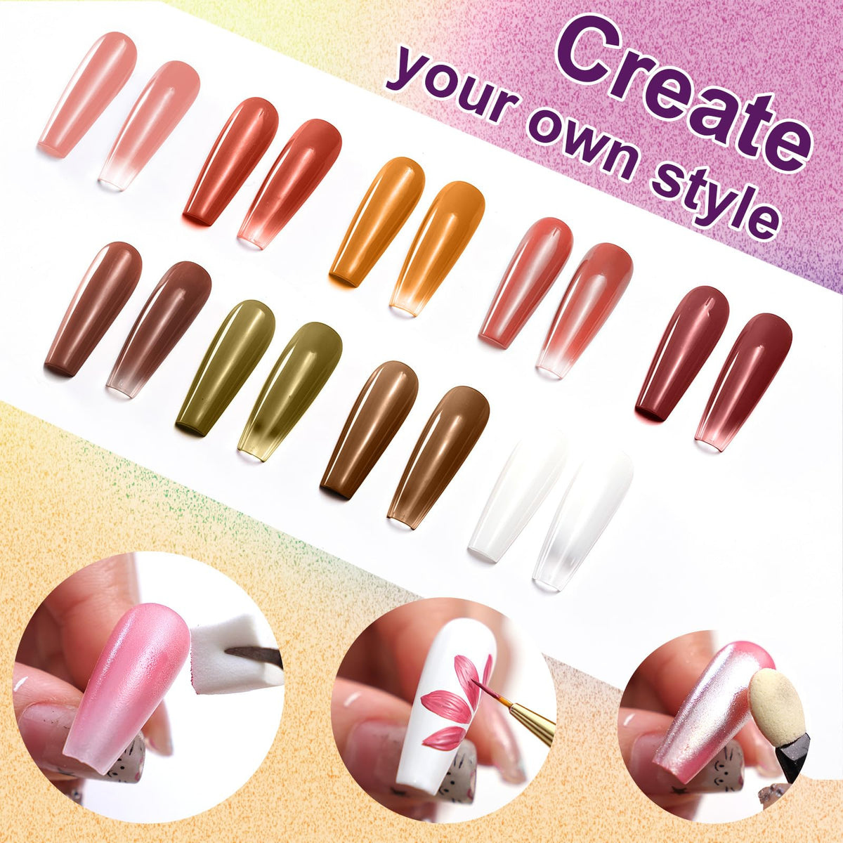 U-Shinein Gradient Painting Gel, 9 Colors Ombre Gel Nail Polish Dark Beown Green for Pigment Pat Aura Nails, French Manicure DIY Nail Art Long Lasting Soak od UV Home Salon Palette Ancient City