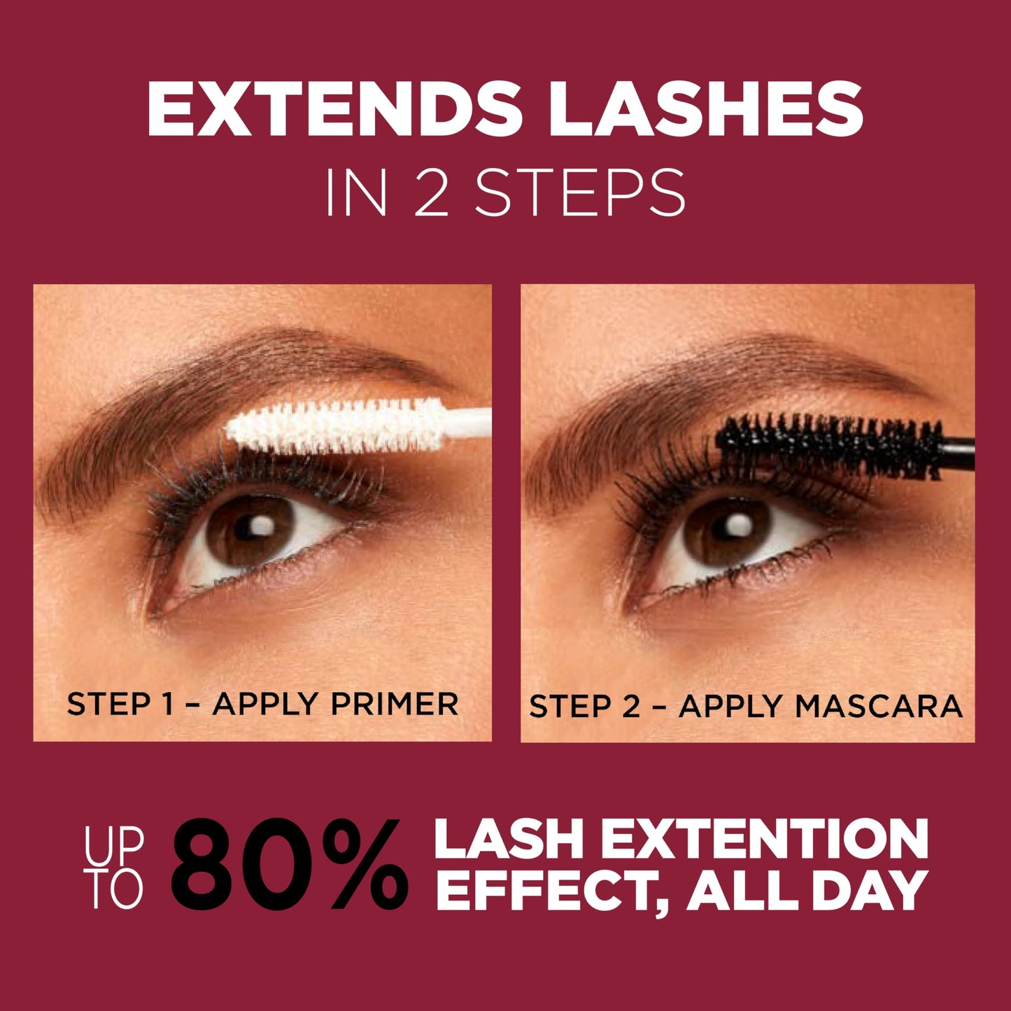L'Oreal Paris Makeup Double Extend Tubing Mascara, Lengthening 2 Step Mascara, Smudgeproof, Black, Pack of 2