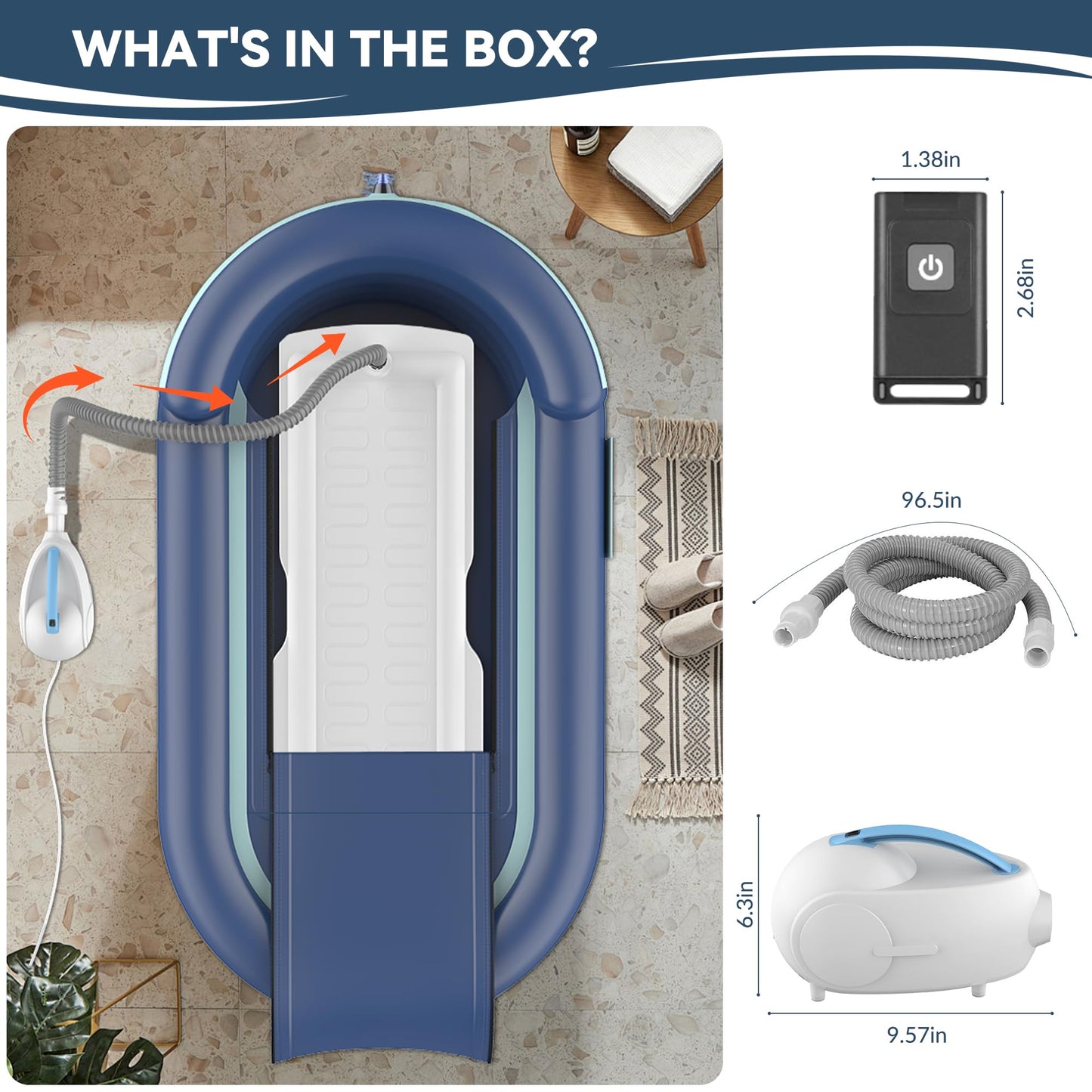 Inflatable Bathtub & Bubble Spa Mat- Portable Hot Tub for Adults, Equipped with a Bubble Math Mat for Massage, Fits Any Bathroom, Foldable Design for Renters/Apartments (65"x33"x26" 220lb)