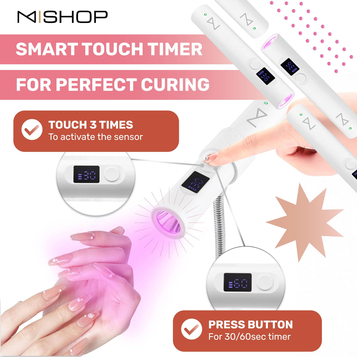 M - GlamCure GO Nail Flash Cure Lamp with Focus Beam Technology, Touch Screen - LED & UV Nail Light - Curing Lamp for Gel Nails, Acrylic, Builder - Portable & Adjustable