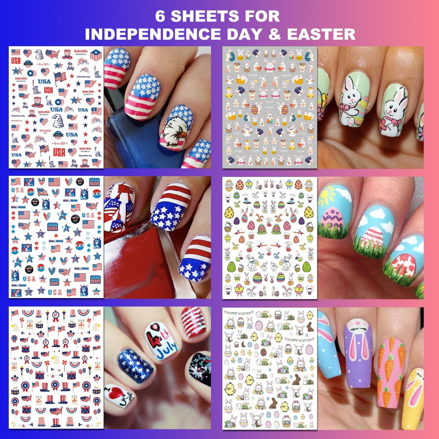 IDDFEVE 30 Sheets 8 Holiday Nail Art Stickers, Variety Pack All Season Nail Decals for All Year, Self-Adhesive Pegatinas Uñas 4th of July Halloween Fall Christmas Valentine St. Patrick's