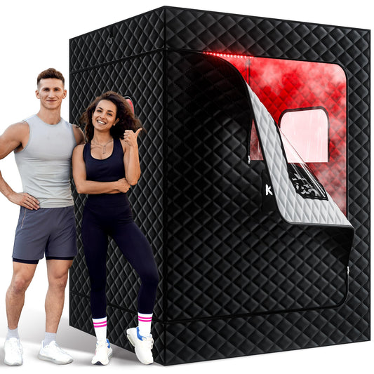 KASUE Upgraded 2 Person Sauna, Portable Infrared Sauna with 5-Layer Waterproof, 2 Steamers, 2 Folding Chair, 71”x 36”x 49” for Indoor, Outdoor, Gym, Spa, Carbon Black