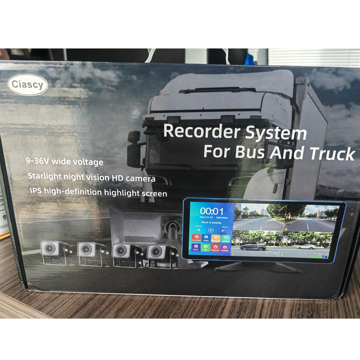 Ciascy 4K Backup Camera 4 Channel 360 Dash Cam with 10.36" Quad Split Touch Screen & 4 AHD Front Rear Sides View Camera w/DVR Recording Music Video Playback Avoid Blind for RV Semi Trailer Truck Van