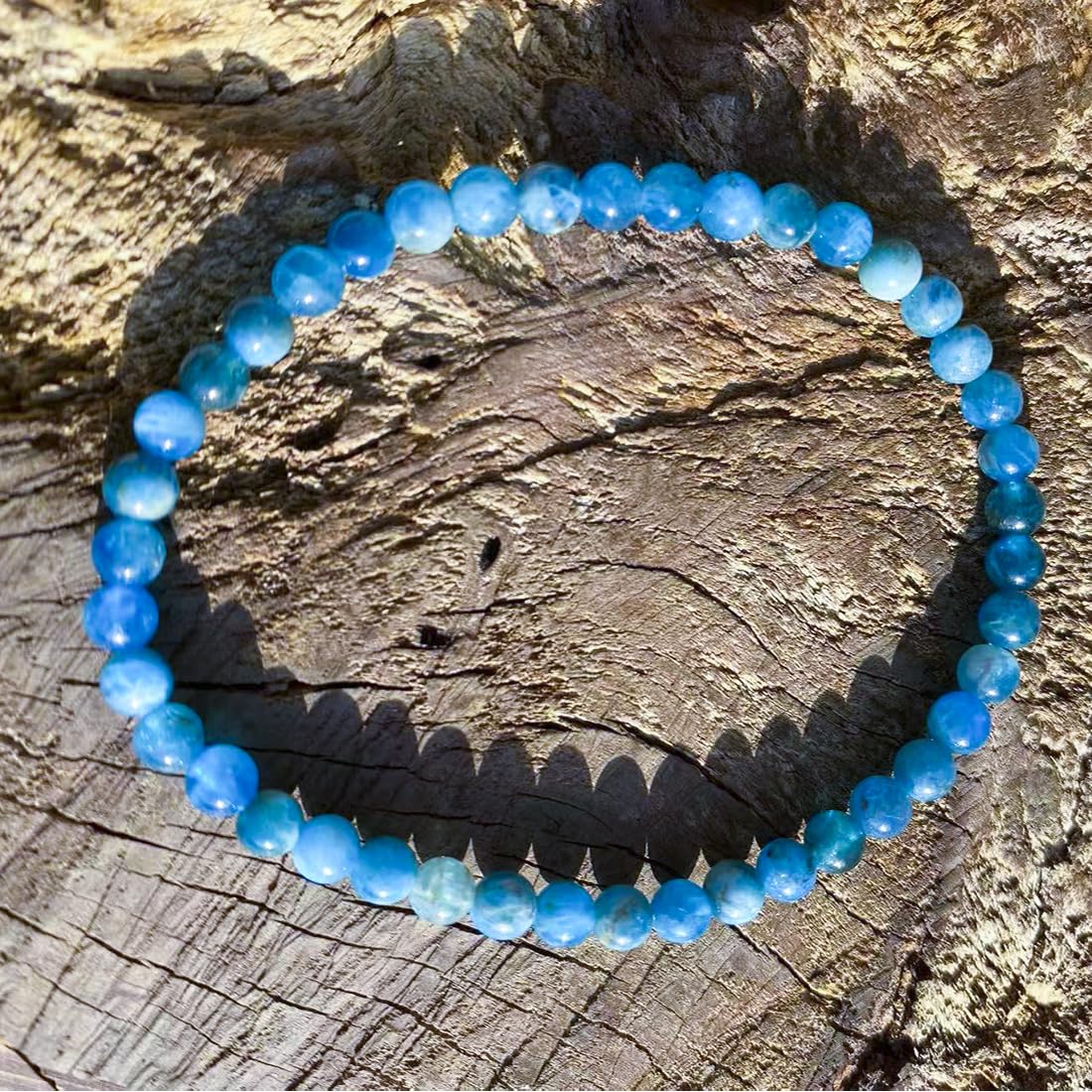 4MM Blue Apatite Bracelet for Unisex | Natural Third Eye & Throat Chakra Crystal Stone for Future, Feng Shui, Meditation, Divination, Amulets | Anxiety Stress Relief | fits for small wrist size