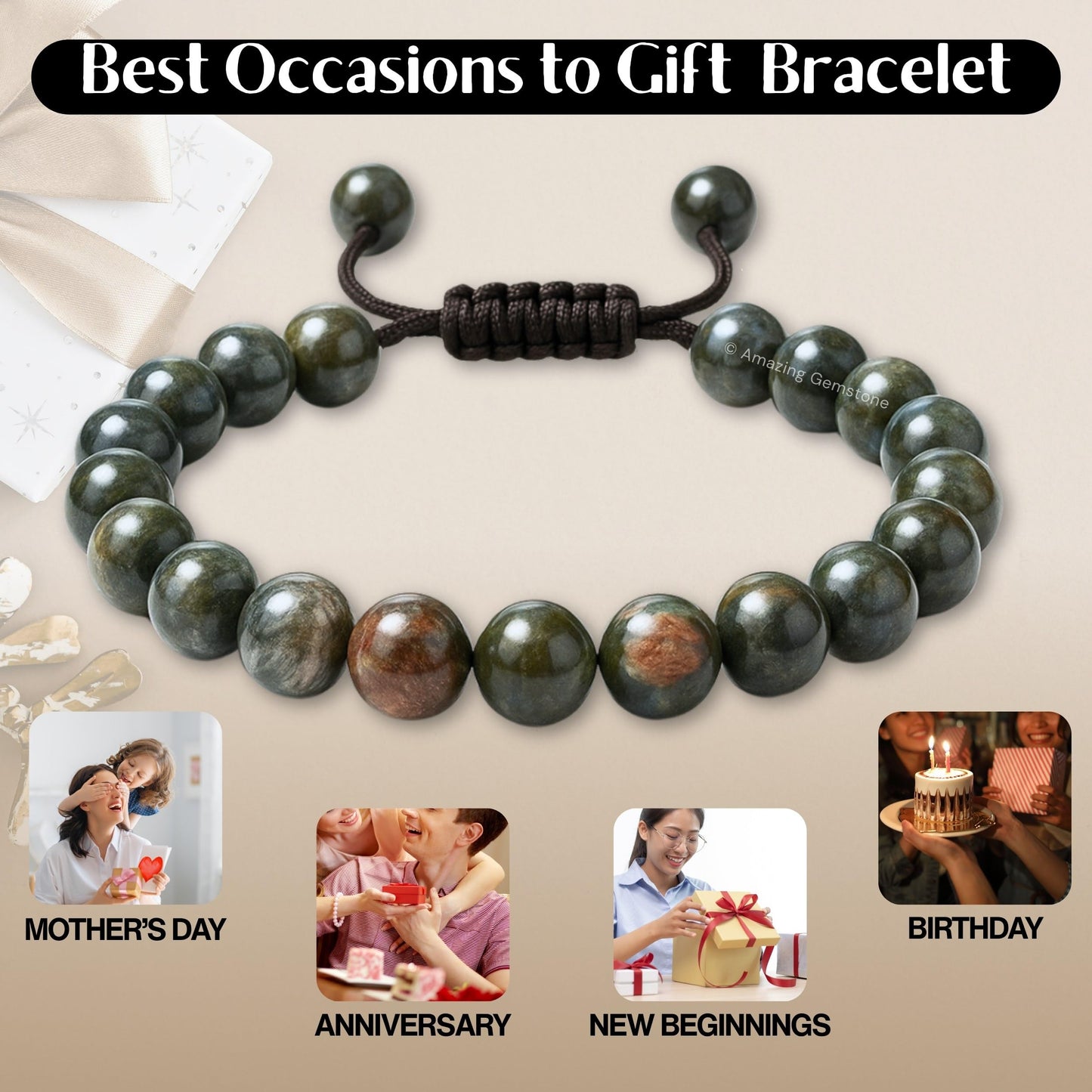 Amazing Gemstone Que Sera Stone Llanite Bracelet, Gifts For Men & Women - Protection Healing Crystal Bracelet - 8mm Gemstone Beaded Adjustable Bracelet, Pulseras Para Hombres Mujer Stocking Stuffers