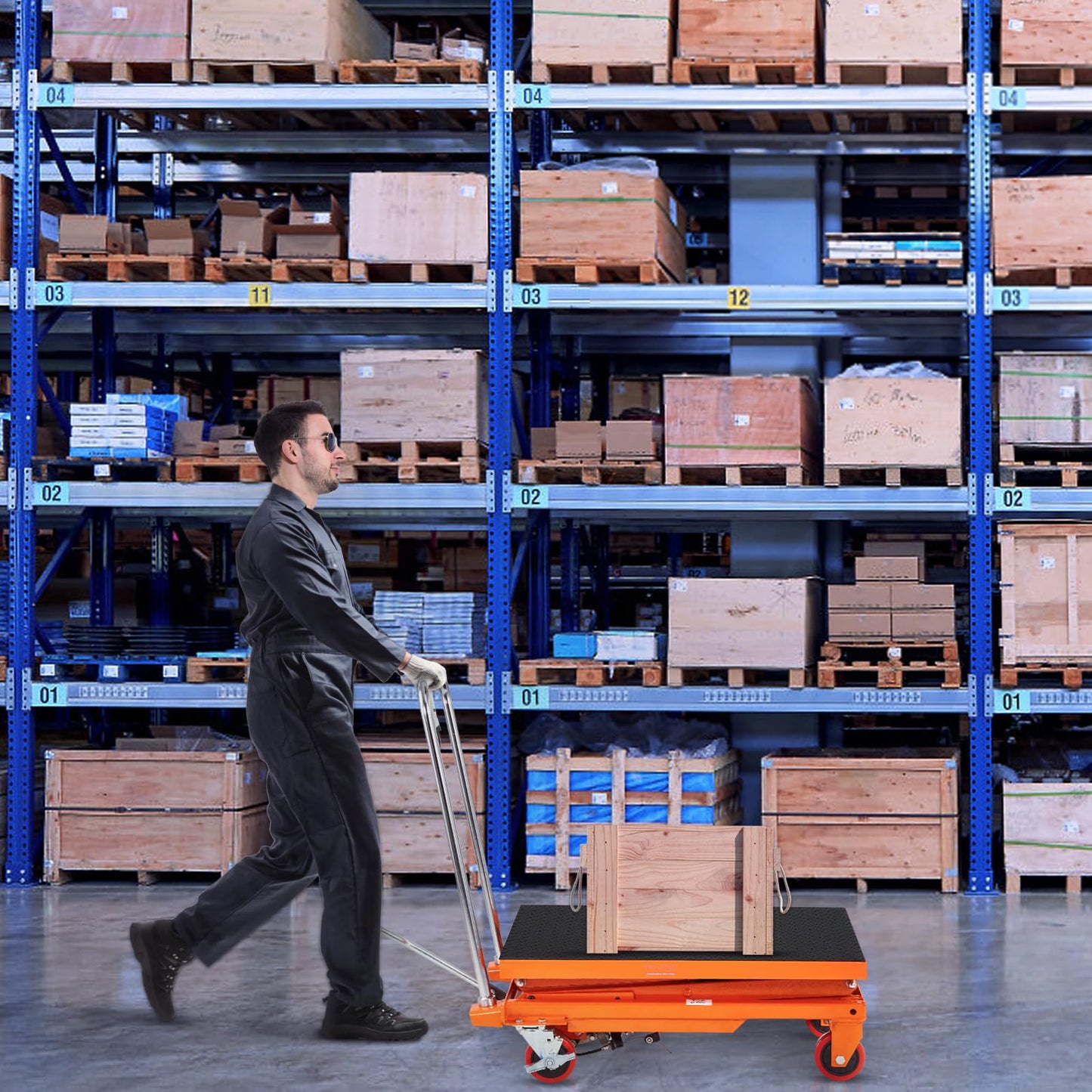 VEVOR Hydraulic Lift Table Cart, 330lbs Load Capacity 50 Inch Lifting Height, Manual Single Scissor Lift Table with Non-Slip Pad and 4 Wheels, Alloy Steel, Orange