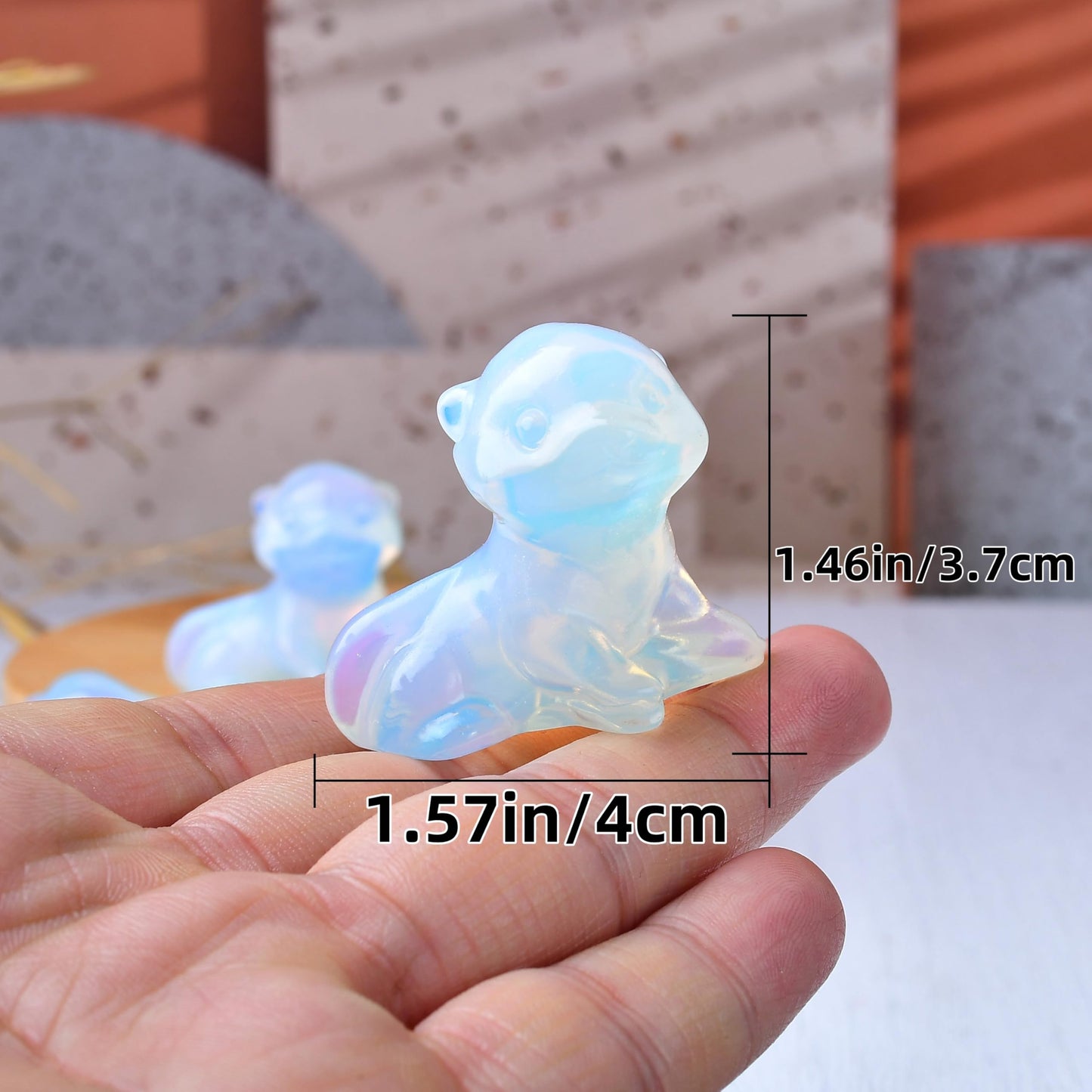 WUYOUSHI Opal Otter Figurine - Hand Carved Healing Crystal Otter Statue, Lucky Gemstone Sculpture for Home Office Desk Decor, Spiritual Gift for Animal Lovers & Nature Enthusiasts