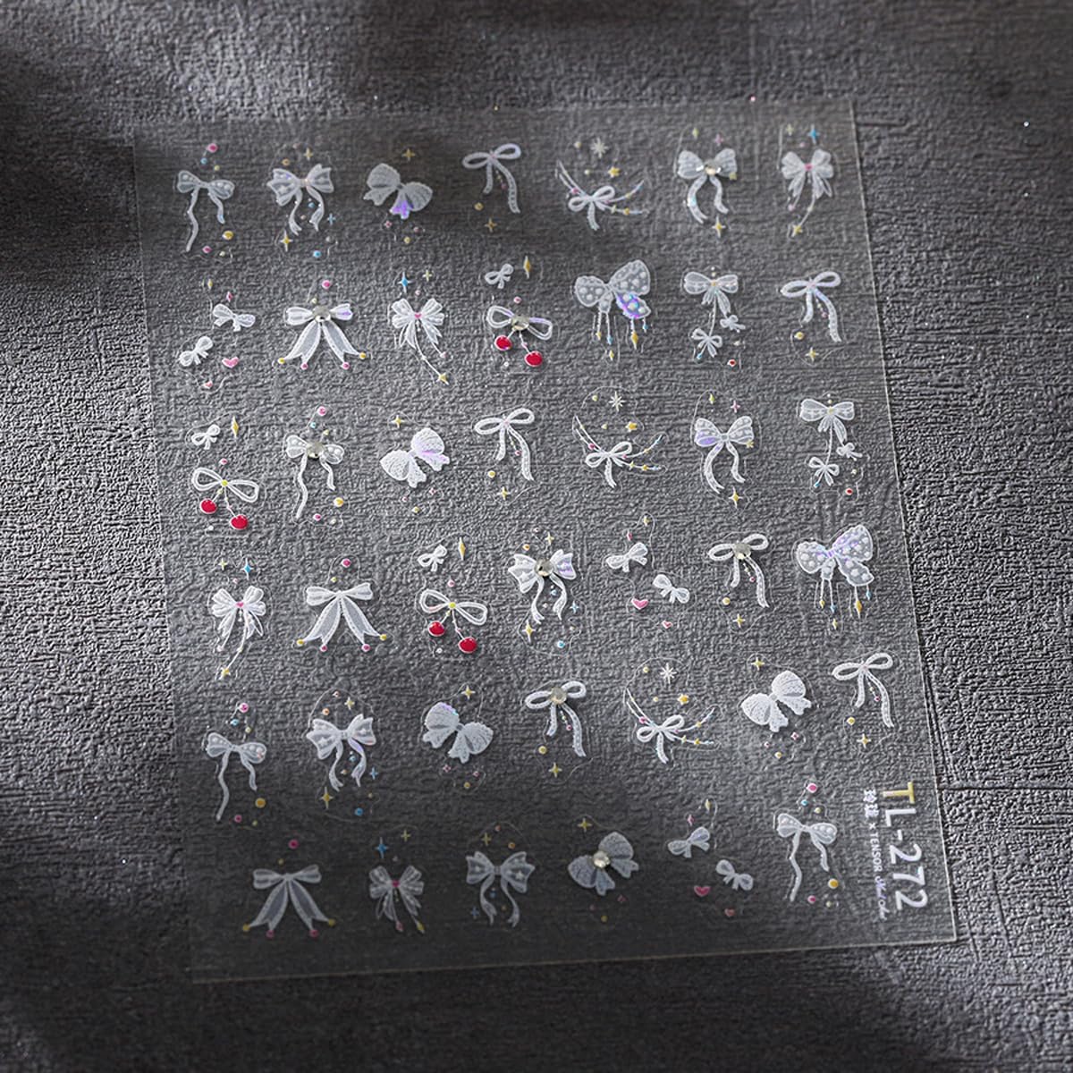 Bow Nail Art Stickers Iridescent Shimmer White Bow Nail Decals Cute Bow Stickers for Nails Designs 3D Self Adhesive Nail Art Supplies Charms for Women Girls DIY Manicure 1 Sheet
