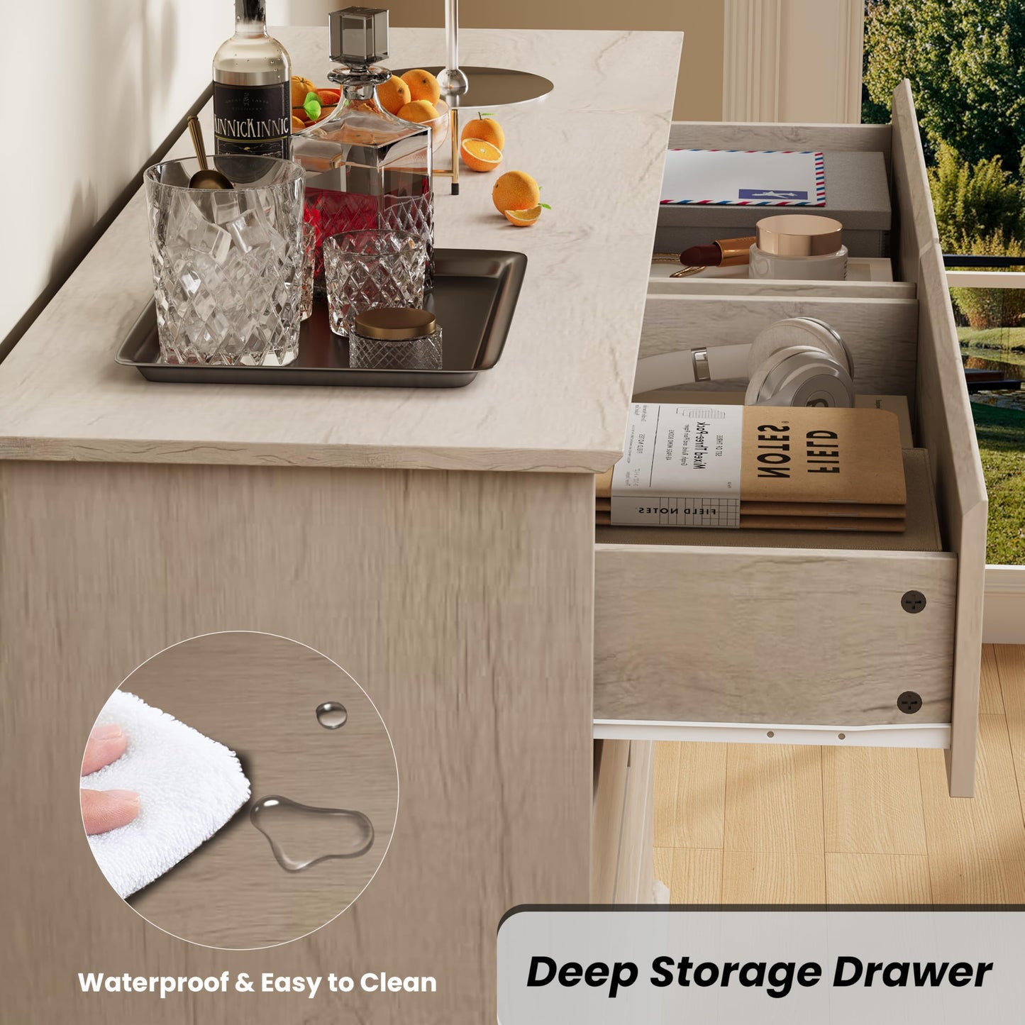 Garvee 8 Dresser for Bedroom. 51” Wide Double Dresser with Large Drawers, Modern Chest of Drawer for Bedroom Living Room Hallway, Oak