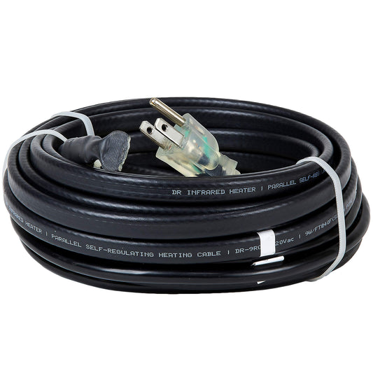 Dr Infrared Heater DR-9RC1100 Heating Cables for Pipes and Roof De-Icing, Self-Regulating with Built-in Thermostat, 120V, 12W/ft, 1200W, 100FT