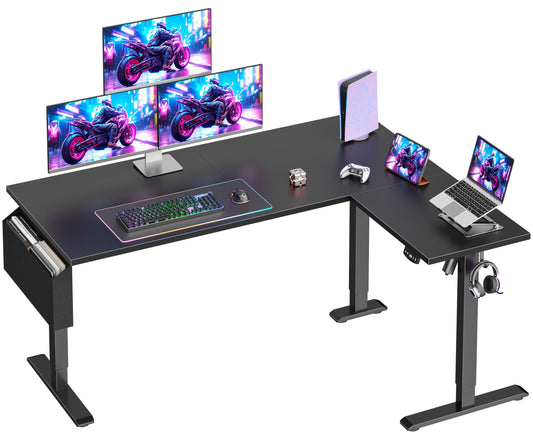 Korfile L Shaped Electric Standing Desk,63 Inch Adjustable Height Sit to Stand Corner Desk with Memory Presets, Reversible Computer Table for Home Office, Work and Study, Black