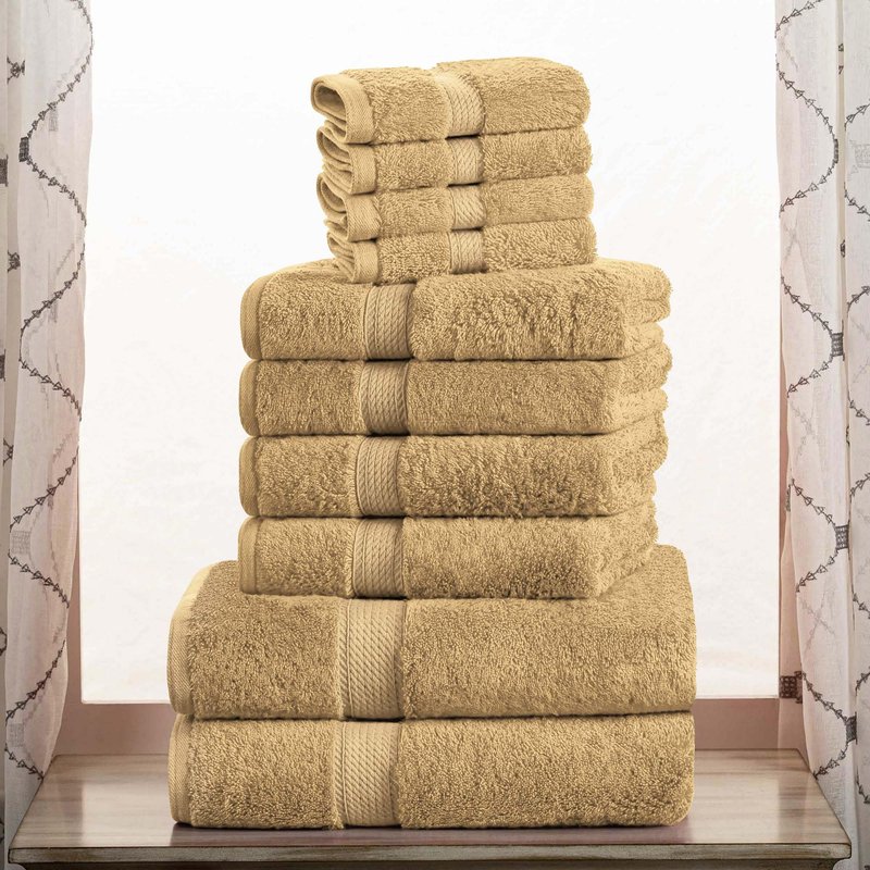 Superior Egyptian Cotton Pile 10 Piece Towel Set, Includes 2 Bath, 4 Hand, 4 Face Towels/ Washcloths, Ultra Soft Luxury Towels, Thick Plush Essentials, Guest Bath, Spa, Hotel Bathroom, Toast