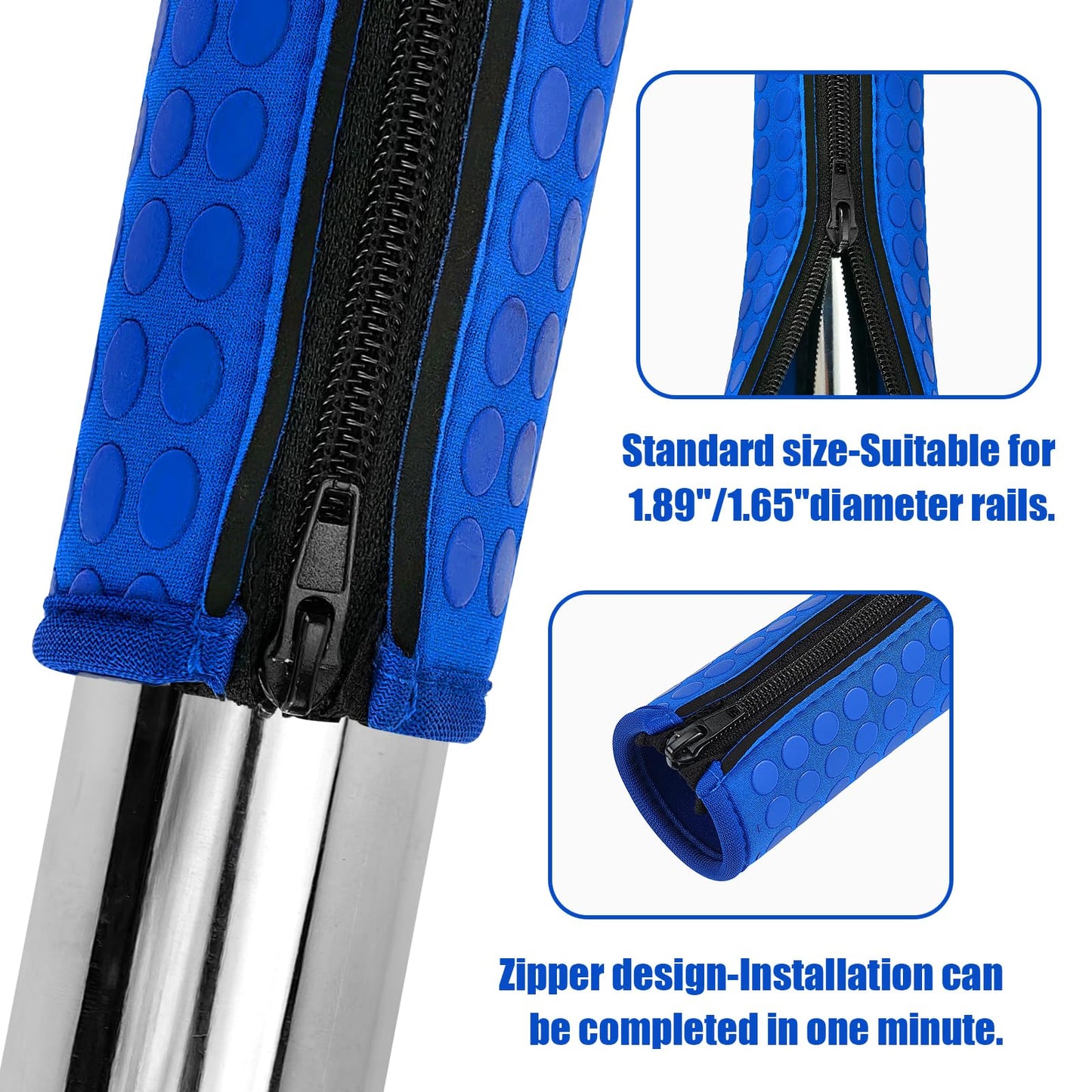 Pool Handrail Covers with Zippers 4 6 8 10 Ft Inground Swimming Pools Hand Rail Cover, Anti-Slip Cool Touch Heat Resistant, Royal Blue, Non Slip Swim Pool Railing Ladder Stair Handle Grip (10 Feet)