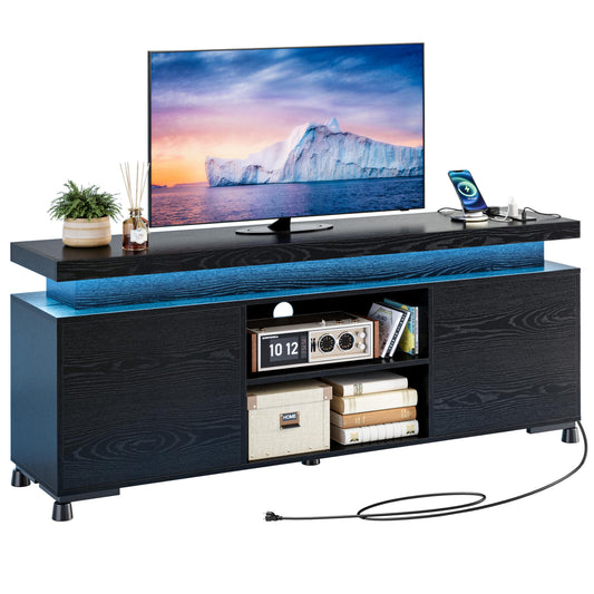 IRONCK TV Stands for TVs 65+ Inch with LED Lights and Power Outlet, Modern TV Console Entertainment Center with Storage Cabinet for Living Room