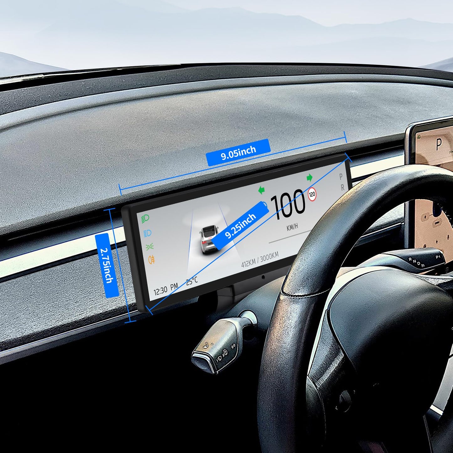 8.8” Ultra-Thin Head Up Display for Tesla 2024 Highland Model 3 with Front Camera, Wireless/Wired CarPlay & Android Auto,Spot Blind Warning,No AC Vent Block,Auto-Pilot,OTA Update