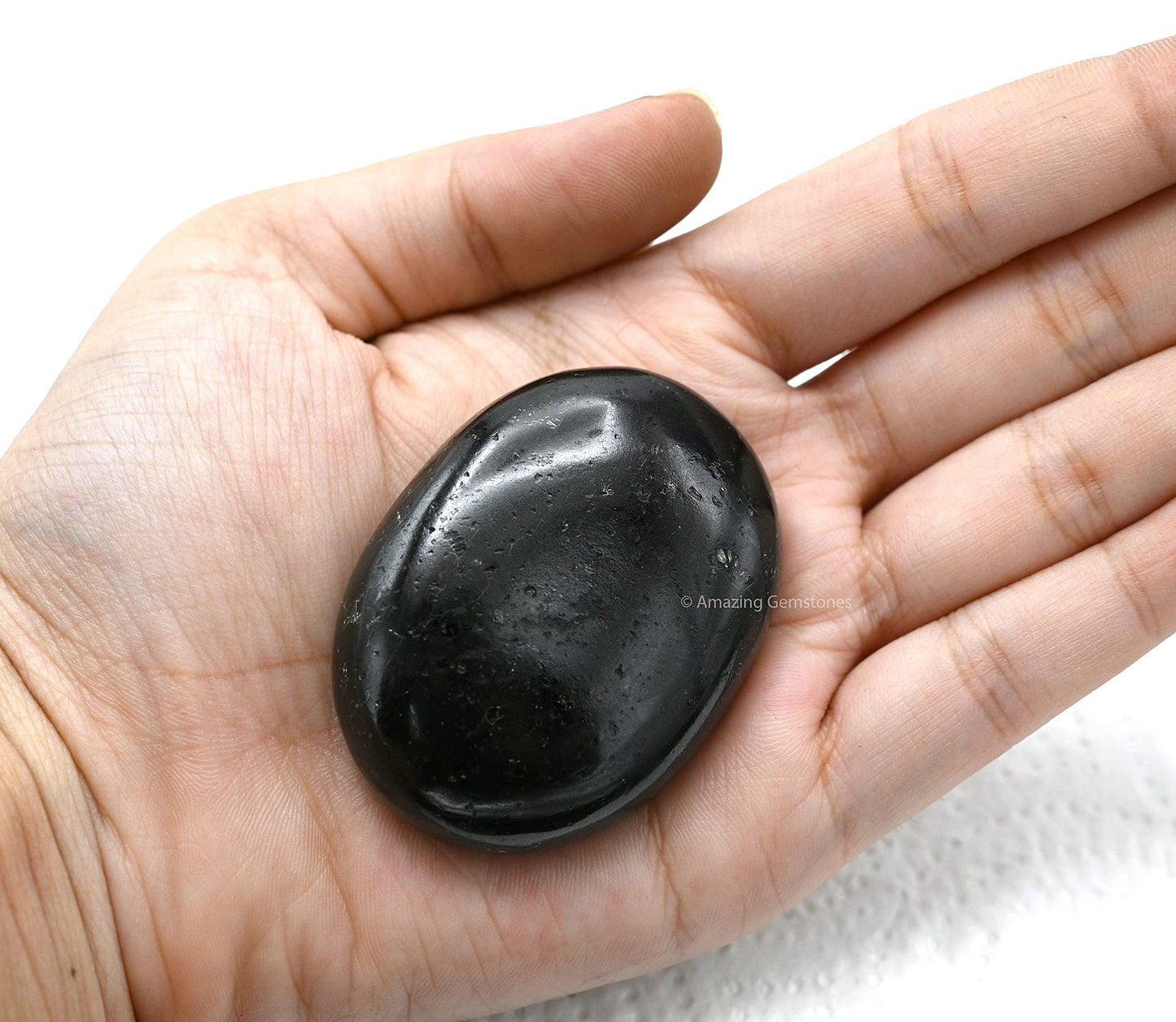 Black Tourmaline Crystals and Healing Stones - Large Palm Stone Crystals Piedra - Crystal for Good Luck, Positive Energy, Meditation - Unique Stocking Stuffers and Birthday Gifts for Women, Men