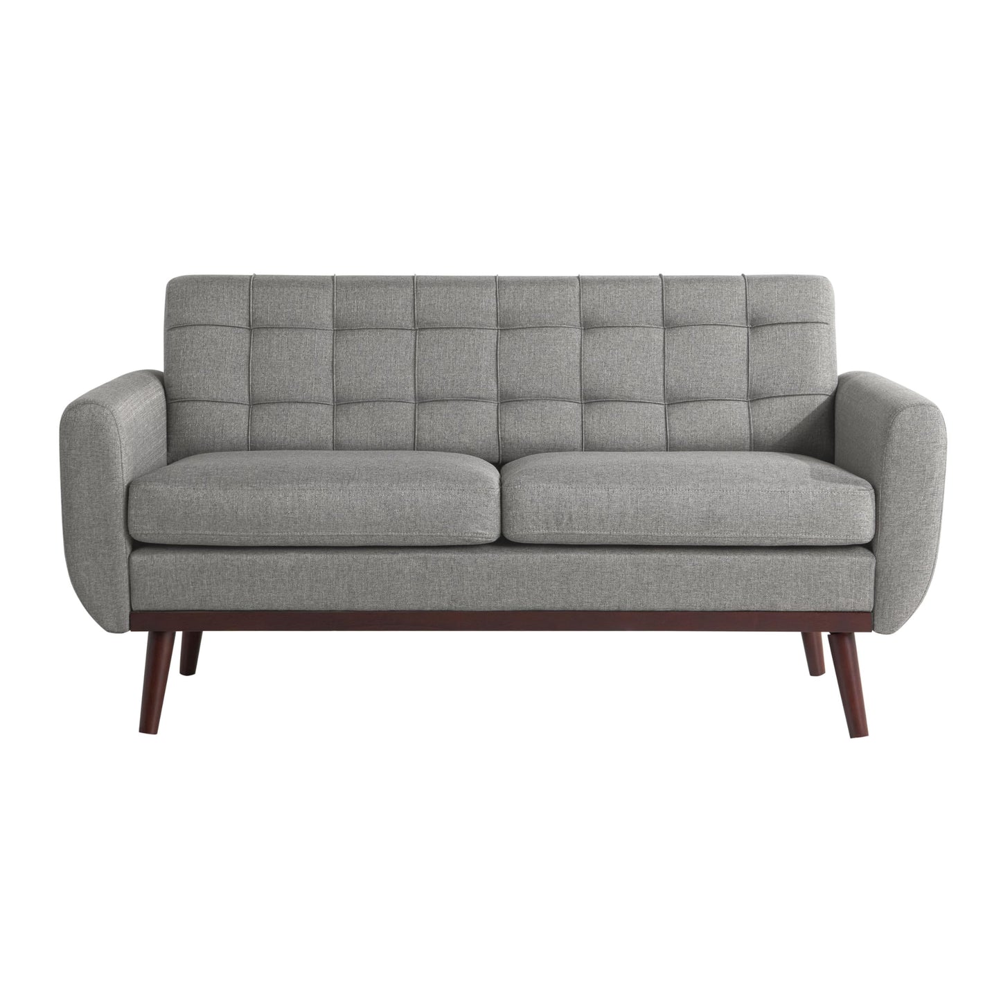 Serta® David 61.2" Modern Sofa, Tufted Back Cushion, Rounded Arms, Solid Wood Legs, Dream Coil® Comfort, Woven Polyester Fabric, Gray