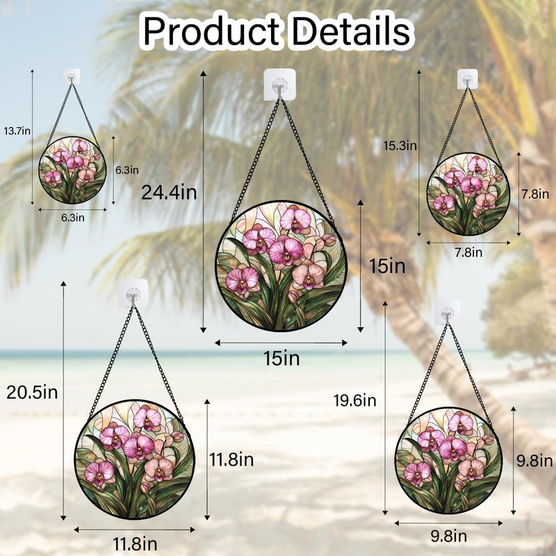 AMDERVEN Stained Glass Window Hanging - Pink Phalaenopsis Orchid Green Leaves Sun Catcher for Door Home Decor Flower Suncatcher Christmas Mother's Day Birthday Gifts for Women Men Mom Nana 7.8 in