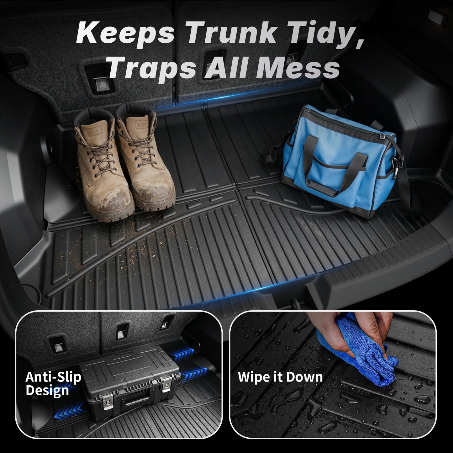 OEDRO Floor Mats Fit for 2022-2025 Nissan Pathfinder 8 Seats/Infiniti QX60 7 Seats, All Weather 3 Rows Full Set w/Cargo Mat, TPE Heavy-Duty Pathfinder Accessories Floor Liners, Black