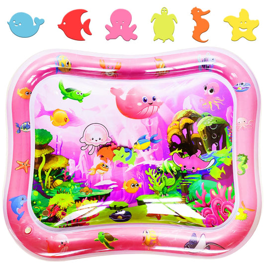 GARNHLOB Baby Water Mat Large 37.4"x29.9", Safe Inflatable Tummy Time Water Play Mat for Infants & Toddlers with Climate Pledge Friendly, Newborn Sensory Water Pad for Christmas Gift (Pink)