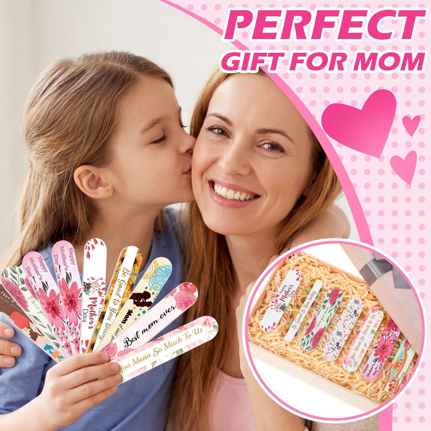 Lanties 50 Pcs Mother's Day Gifts for Women Bulk Best Mom Ever Gift Double Sided Emery Board Nail Files Manicure Tools for Mother's Day Party Supplies