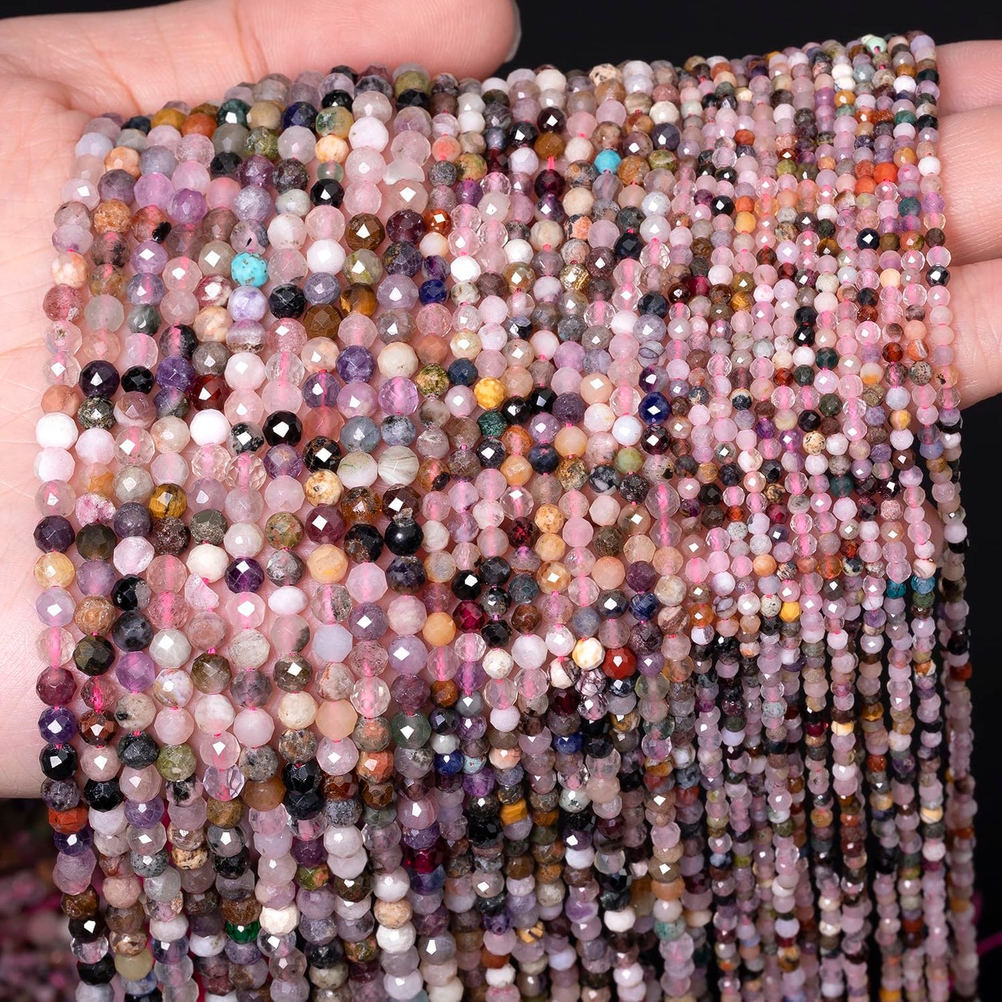 2mm 180pcs Natural Duobao Crystal Stone Beads, Songxi Small Faceted Round Loose Gemstone Beads for Jewelry Making, DIY Art and Craft, Bracelet for Necklace (1 Strand)