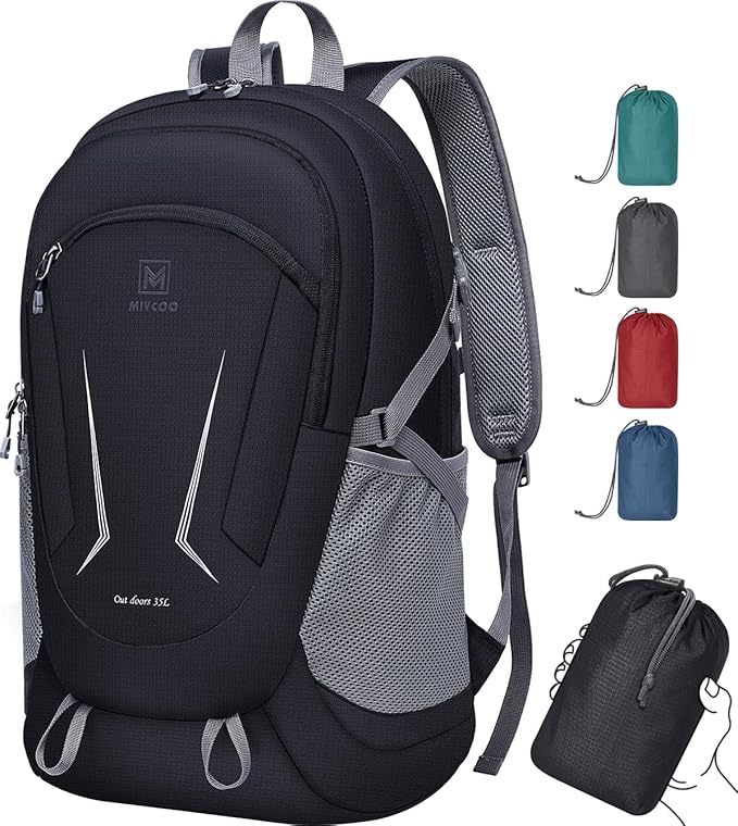 MIYCOO Backpack - Ultra Lightweight Packable Backpack for Travel Camping, Hiking Back Pack Waterproof Foldable Daypack for Men Women Black