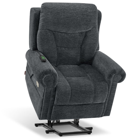 MCombo Triple Motor Power Lift Recliner Chair with Massage and Lumbar&seat Heating, Rolled Arms, Adjustable Headrest for Elderly People, Fabric 7888 (Dark Grey, Medium)