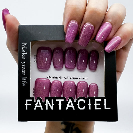 FANTACIEL 10 PCS Handemade Press On Nails Cat Eye Design Acrylic Nails Reusable Square Fake Nails Rainbow 2 Square M