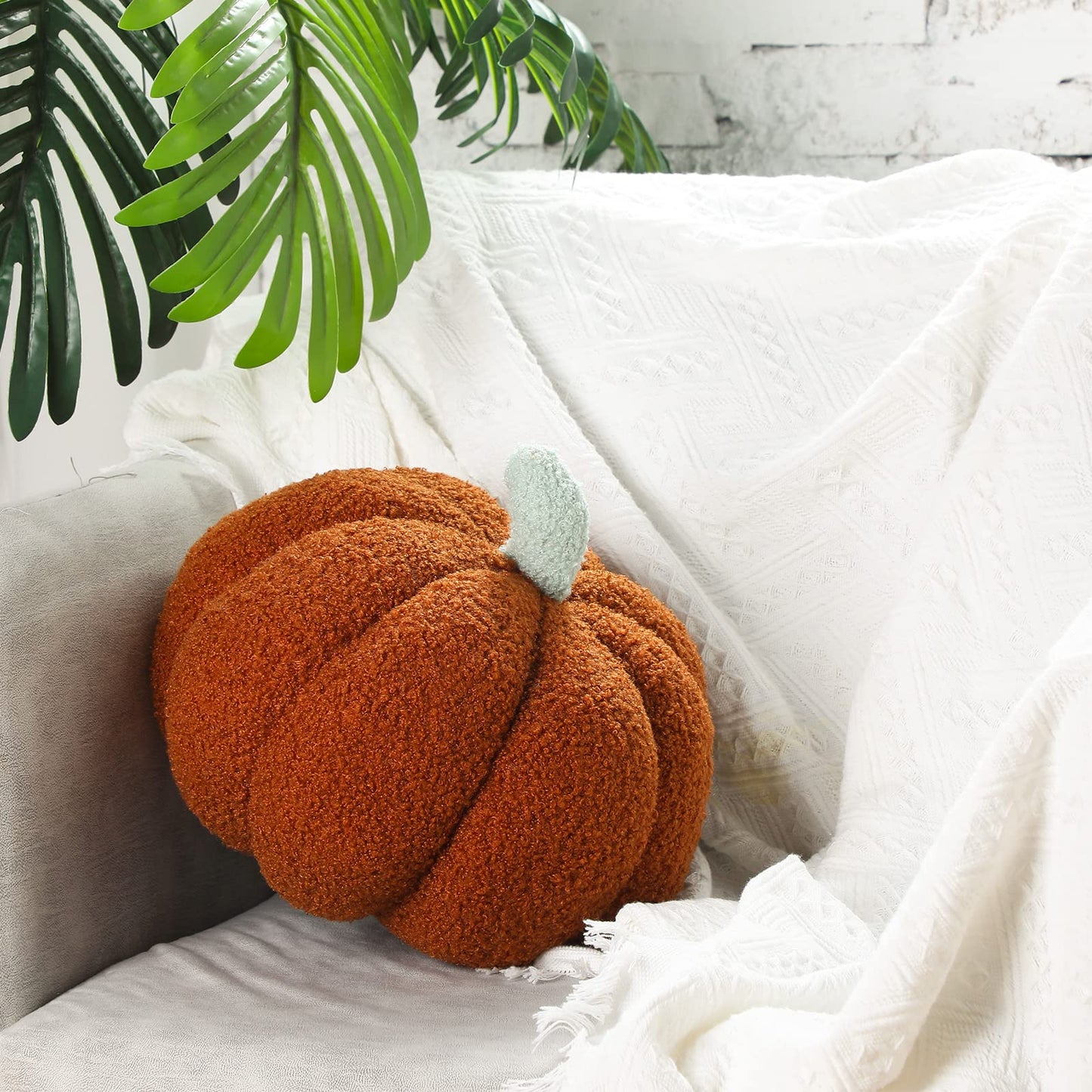 Kajaia 2 Pcs Simulated Pumpkin Pillow Plush 11 x 9.5 Inch 3D Cushion Fall Decorations Stuffed Throw Pillows Toy for Thanksgiving Christmas Halloween Bedroom Sofa Couch Supplies (White,Brown)