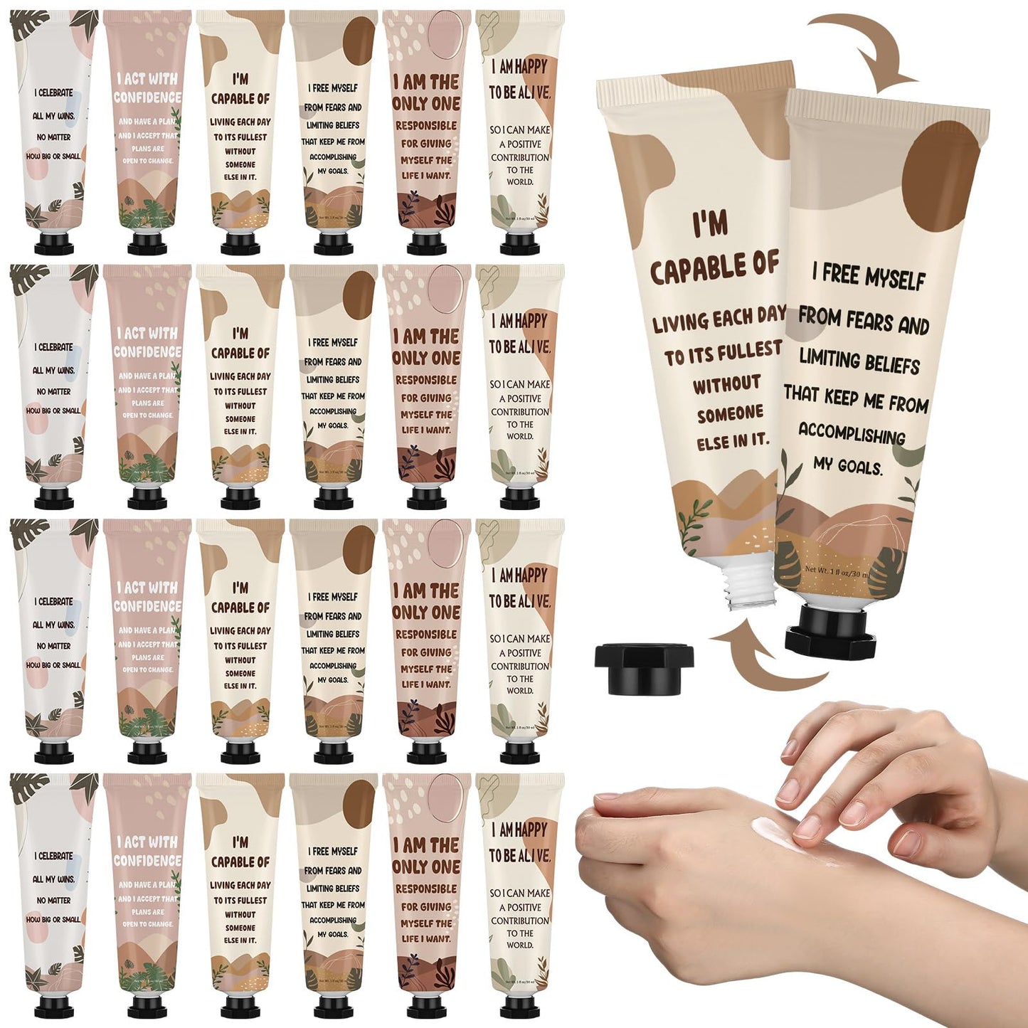 Loopeer 24 Pcs Positive Affirmation Gifts Bulk Hand Cream Gift Set Small Motivational Stress Relief Gift for Coworker Staff Teacher Nurse Women Dry Cracked Hands Travel Size Moisturizing