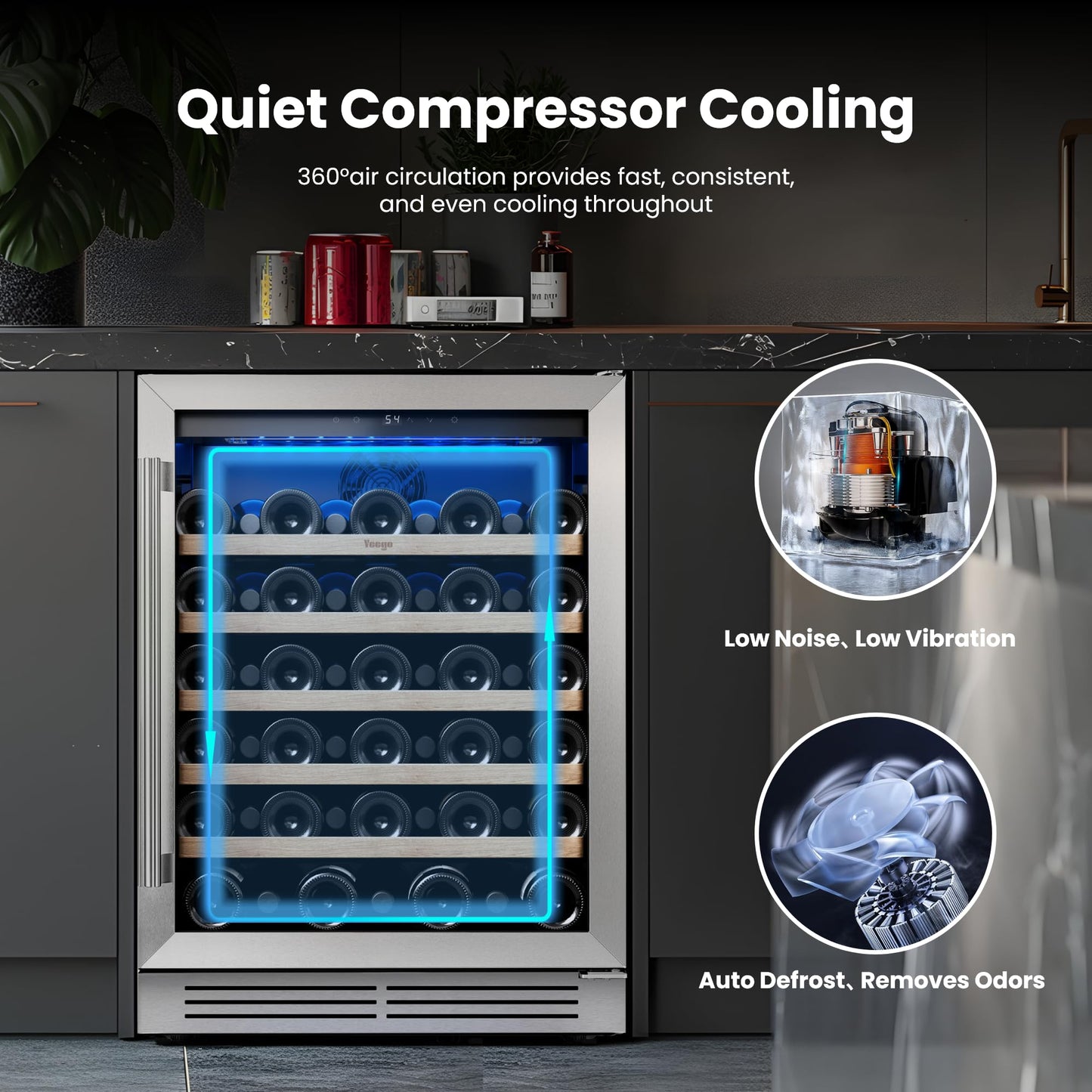 Yeego Wine Fridge Cooler - 24 Inch Wine Fridge Hold 52 Bottles, 40-65°F Wine Refrigerator Glass Door, Built in, Freestanding Under Counter Fridge for Beer Soda Drink Home Bar Office(5.12 Cu.ft)