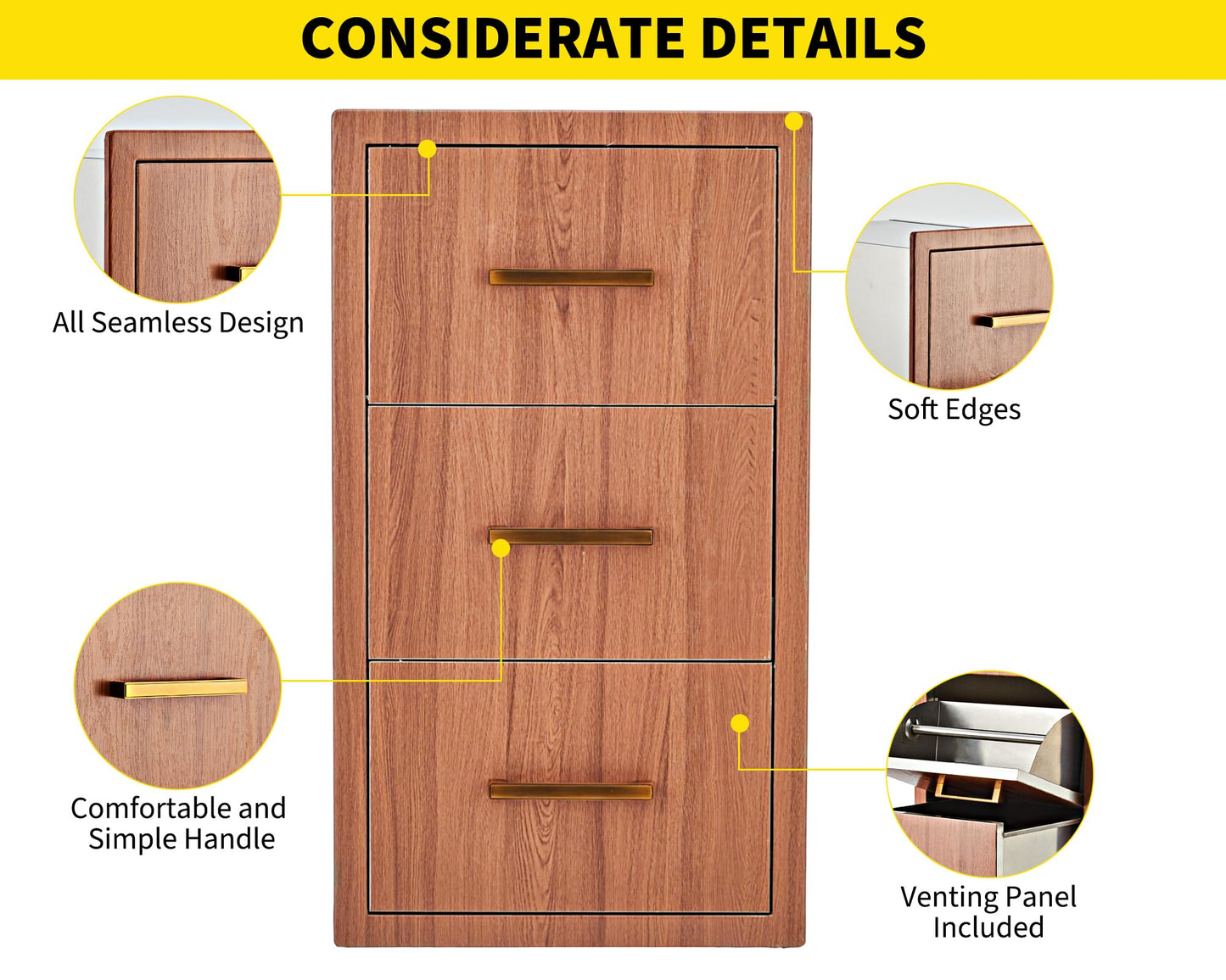 GarveeLife Outdoor Kitchen Drawers, 17" w x 30" h x 21" d Flush Mount Triple Drawers with Paper Towel Rack, 304 Stainless Steel Triple BBQ Drawer for Kitchen Island, Patio Grill Station, Brown Grain