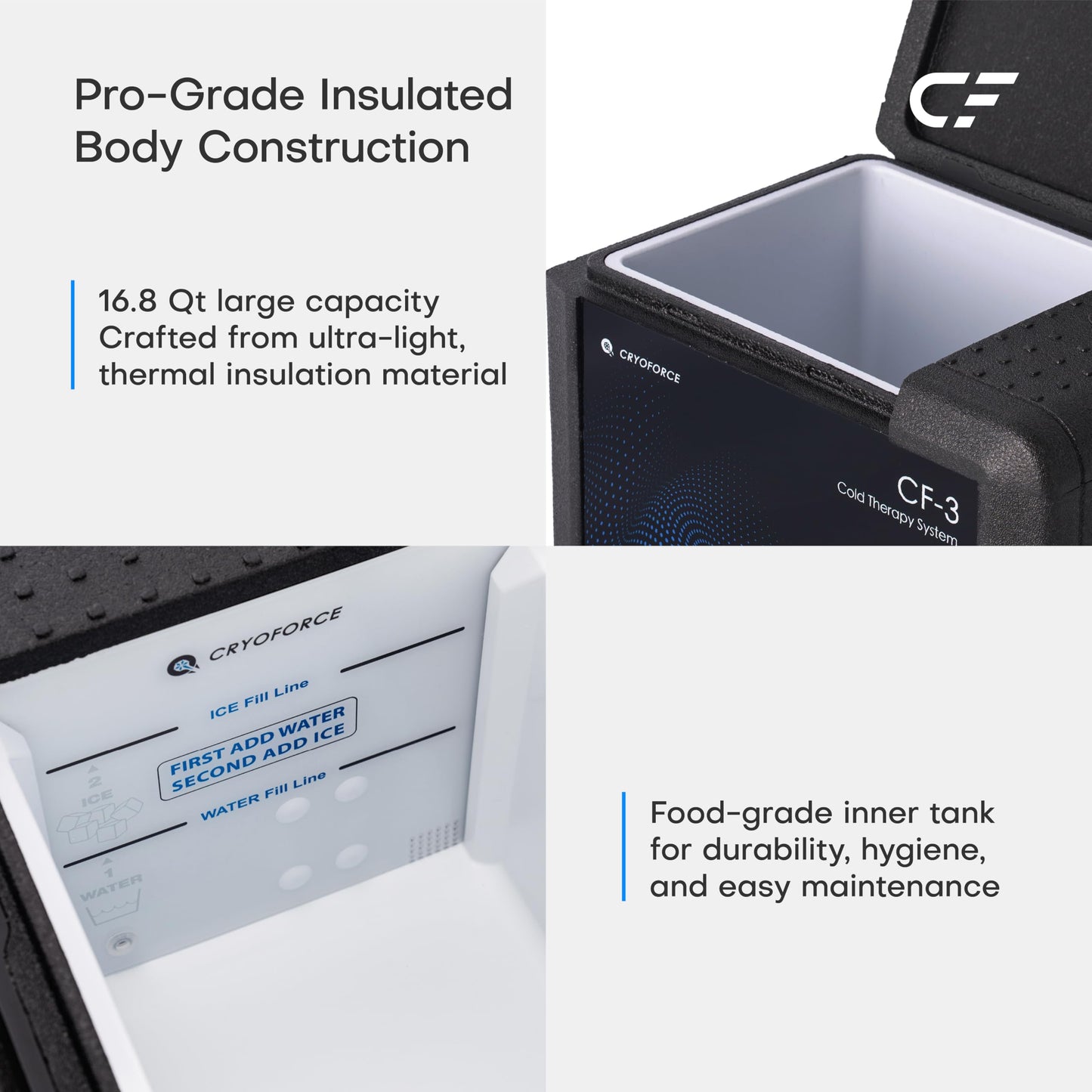 CRYOFORCE CF-3 Pro Cold Therapy Machine, 16.8QT Large-Capacity Ice Therapy System for Full Knee & Shoulder Coverage, Programmable Recovery System for ACL, TKR & Sports Training