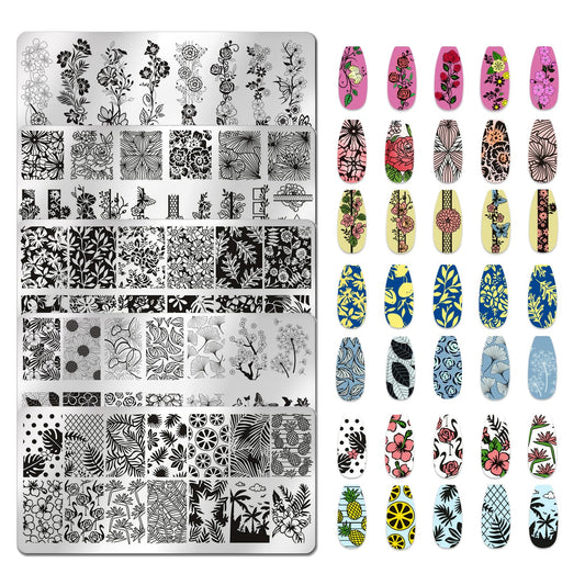 JERCLITY 6pcs Flower Leaf Nail Stamping Plate Nail Stamping Kit for Nails Flower Leaf Image Plates Nail Art Design Template Print Nail Stamper Kit for Women