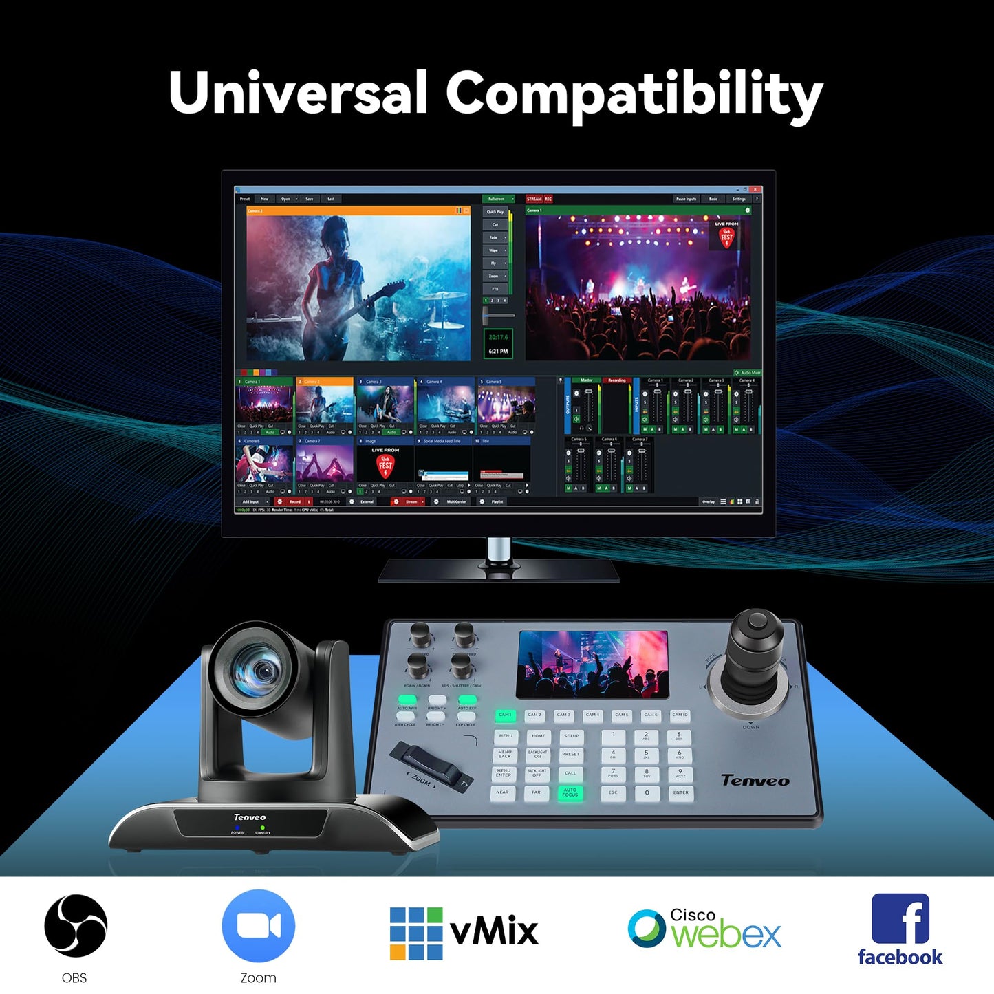 Tenveo PTZ Camera and Controller - 20X AI Humanoid & Face Auto-Tracking PTZ Camera with HDMI/USB3.0/LAN(PoE) and NDI PTZ Controller Joystick Keyboard Bundle for Church Worship Service Live Streaming