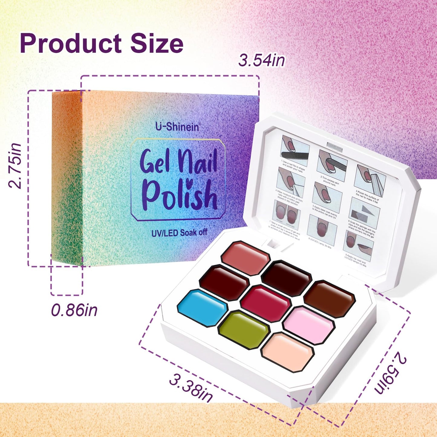 U-Shinein Gradient Painting Gel, 9 Colors Ombre Gel Nail Polish for Pigment Pat Nails Aura Nails French Manicure Soak Off UV Long-lasting Home Salon DIY Nail Art Canyon Bloom