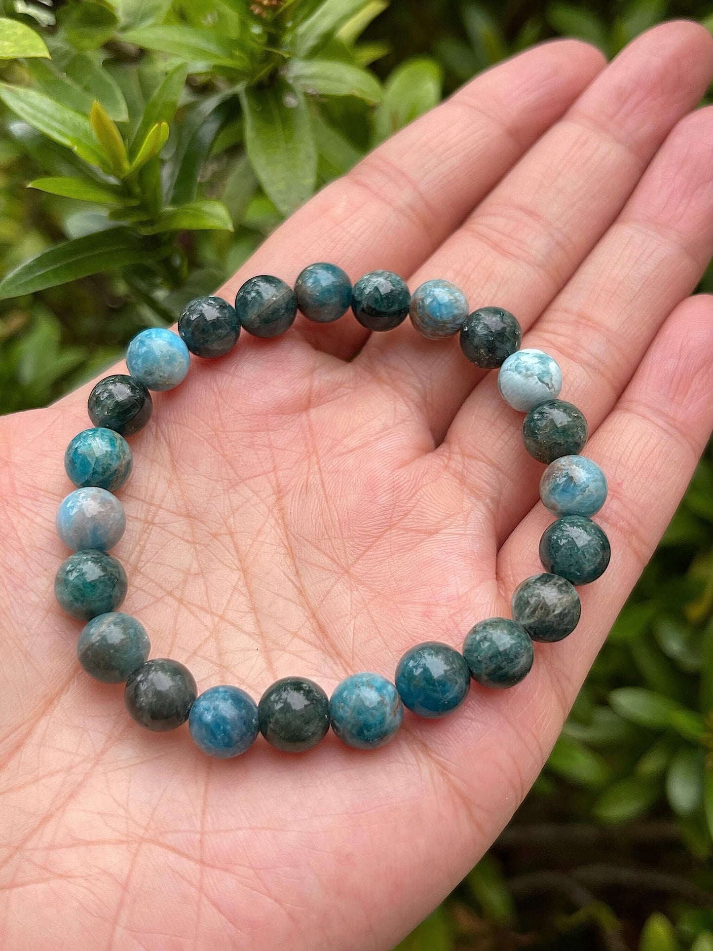 GAF TREASURES Apatite Crystal Bead Bracelet 8mm, Genuine Apatite Stretch Gemstone Bracelet, Healing Crystal Bracelet, Gift for Men & Women (1)
