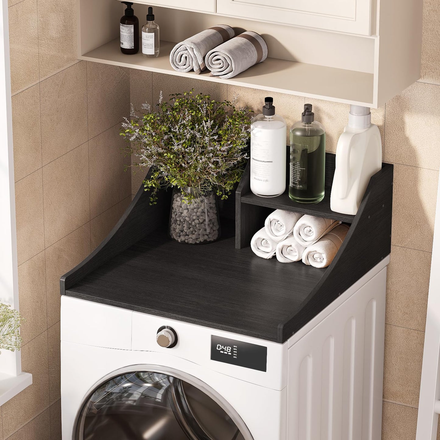 Tarnorci Washer and Dryer Countertop, 2-Tier Laundry Countertop Single Washer Dryer Topper for Laundry Room Storage Organization (Black, 27'')