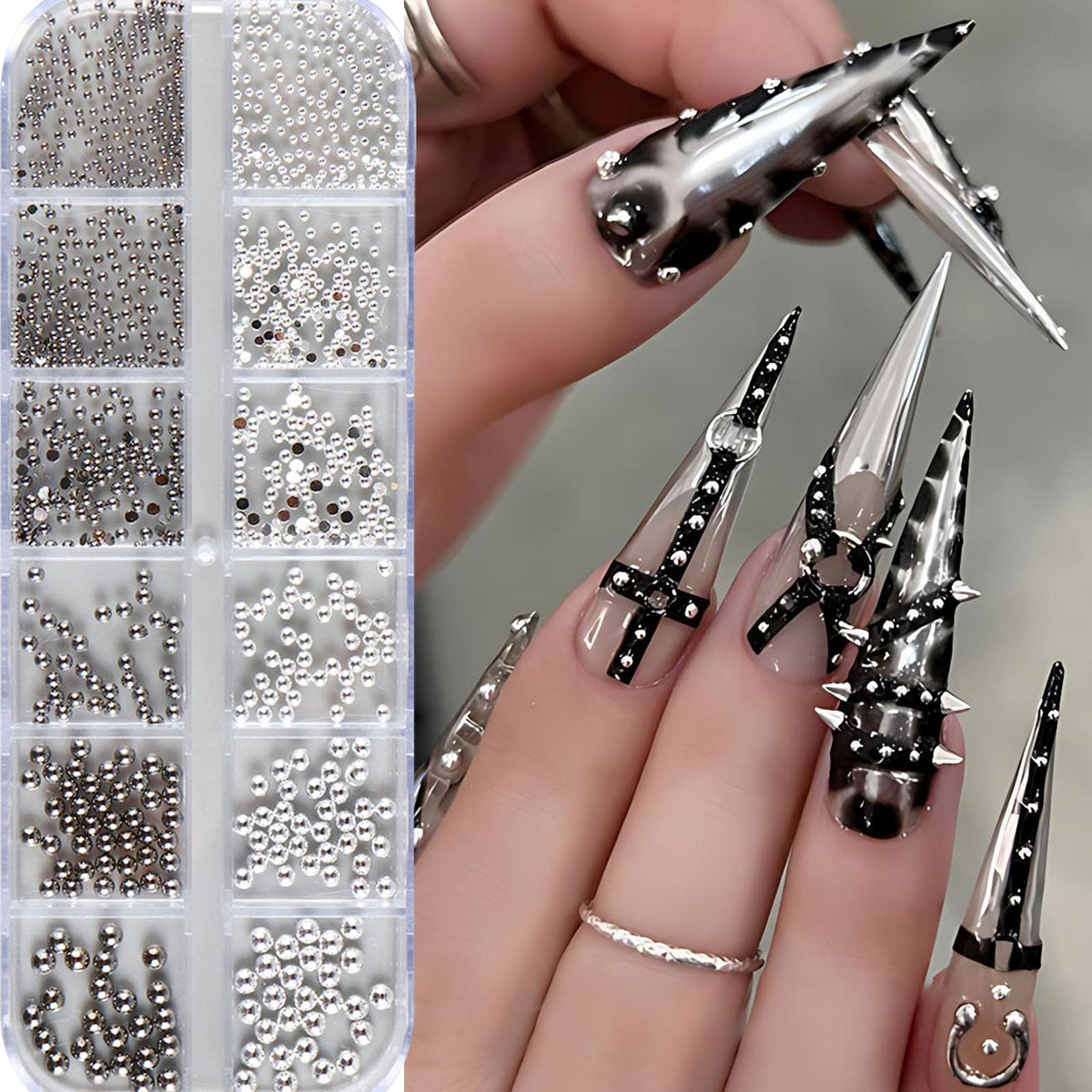 3D Metal Punk Bullet Nail Art Rivet Silver Black Nail Charm Alloy Gothic Stars Studs Spikes Beads Steel Balls Rock Mini Flat Back Y2K Nail Art Studs Nail Gems Nail Supplies Decoration