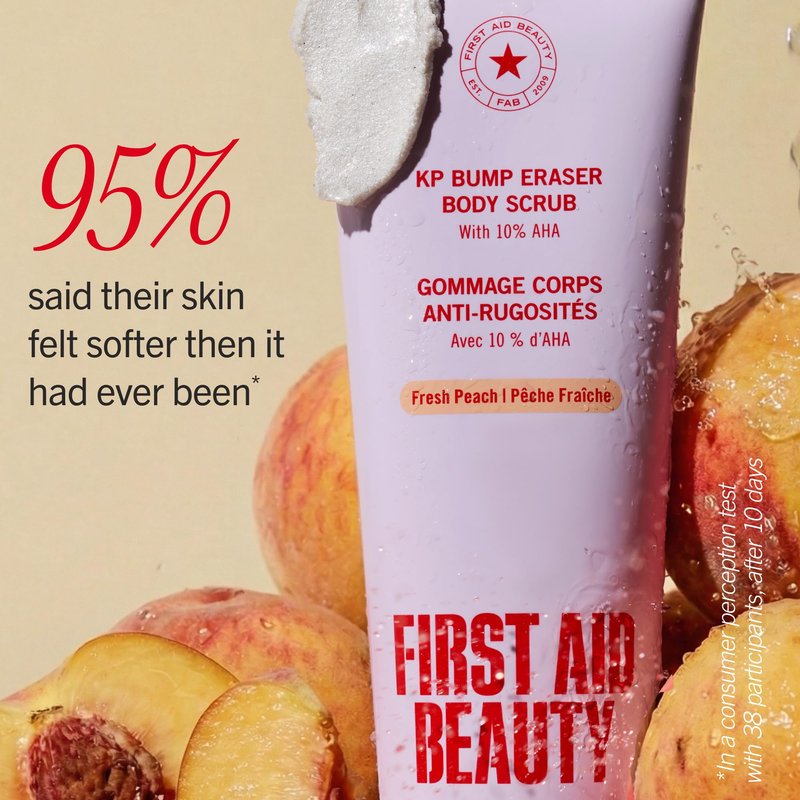 First Aid Beauty KP Bump Eraser Body Scrub with 10% AHA - Dermatologist-Tested Keratosis Pilaris Exfoliator - Support for Rough Bumps & Uneven Skin Texture - Sensitive Skin - 2 oz, Fresh Peach
