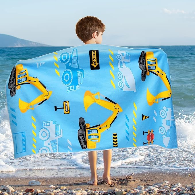 WERNNSAI Truck Kids Beach Towel for Boys - 30” x 60” Truck Sand Free Swim Towels for Boys Bath Pool Camping Travel Towel Quick Dry Ultra Absorbent Super Soft Beach Blanket Bath Shower Towel