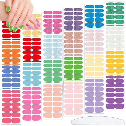 JERCLITY 336 Pieces 24 Sheets Vibrant Solid Color Nail Polish Strips Colorful Nail Wraps for Short Nails with Nail File Self-Adhesive Gel Nail Strips Stick On Nail Stickers Full Nail Wraps for Women