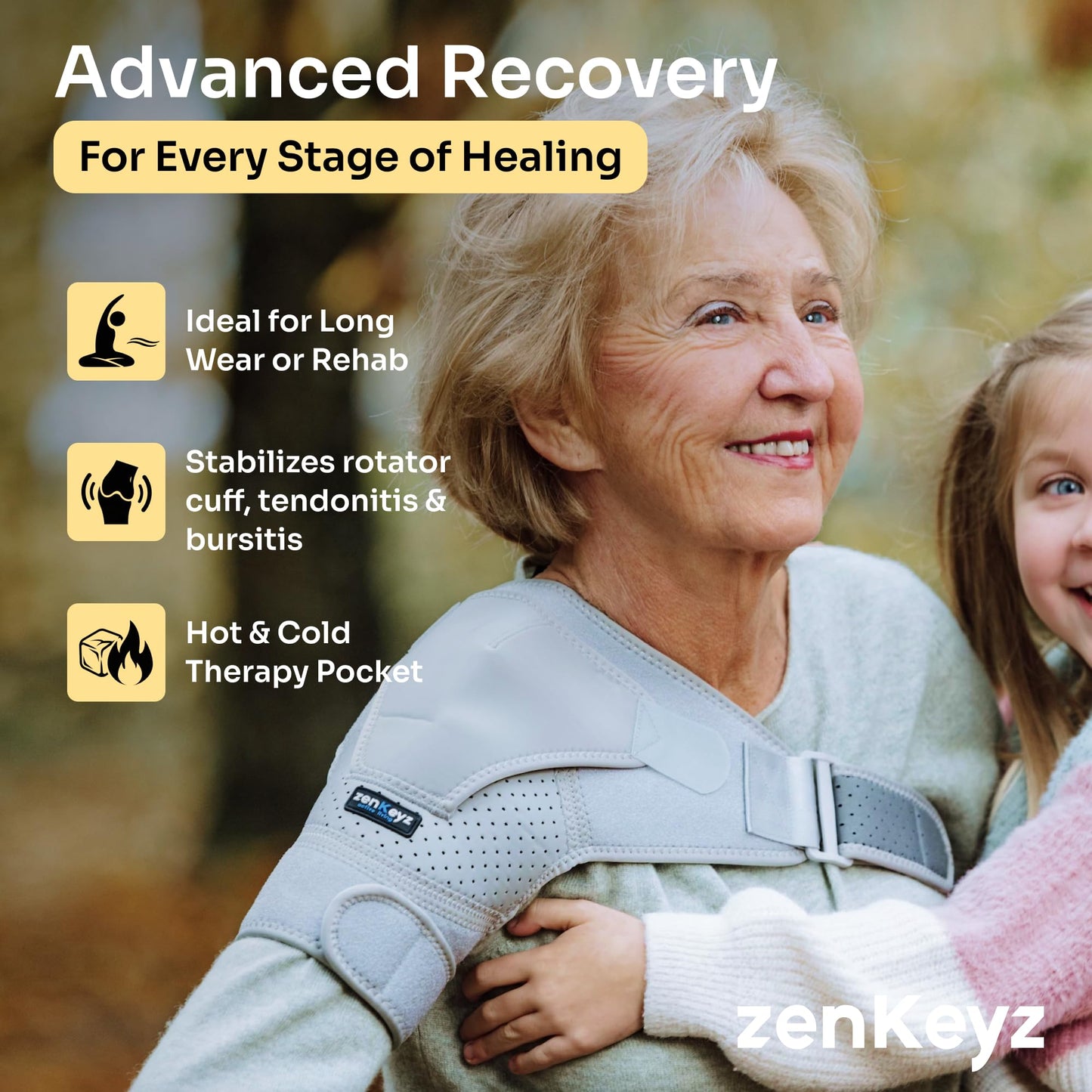 ZENKEYZ Shoulder Brace for Men & Women - Size S/M (Chest 28-38") - Gray Neoprene Compression Sleeve - Adjustable Strap for Rotator Cuff & Joint Stability - Integrated Ice/Heat Pocket - Ambidextrous Support"
