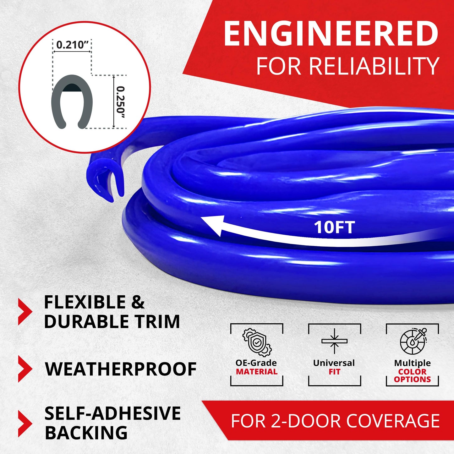 All-Fit Automotive Car Door Edge Protector – Universal DIY Edge Trim to Prevent Scratches & Dings – Flexible Adhesive Molding Trim for Cars, Trucks & SUVs (10 Ft - Blue)