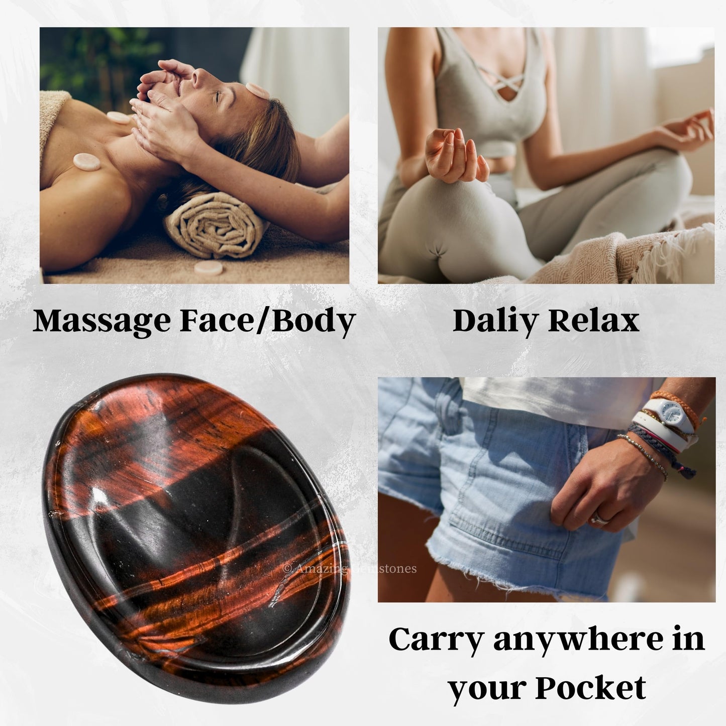 Amazing Gemstone Red Tiger Eye Worry Stone Crystals and Healing Stones - Worry Stones for Stress Relief Gifts - Piedra Crystal Fidget for Meditation - Unique Stocking Stuffers and Birthday Gifts