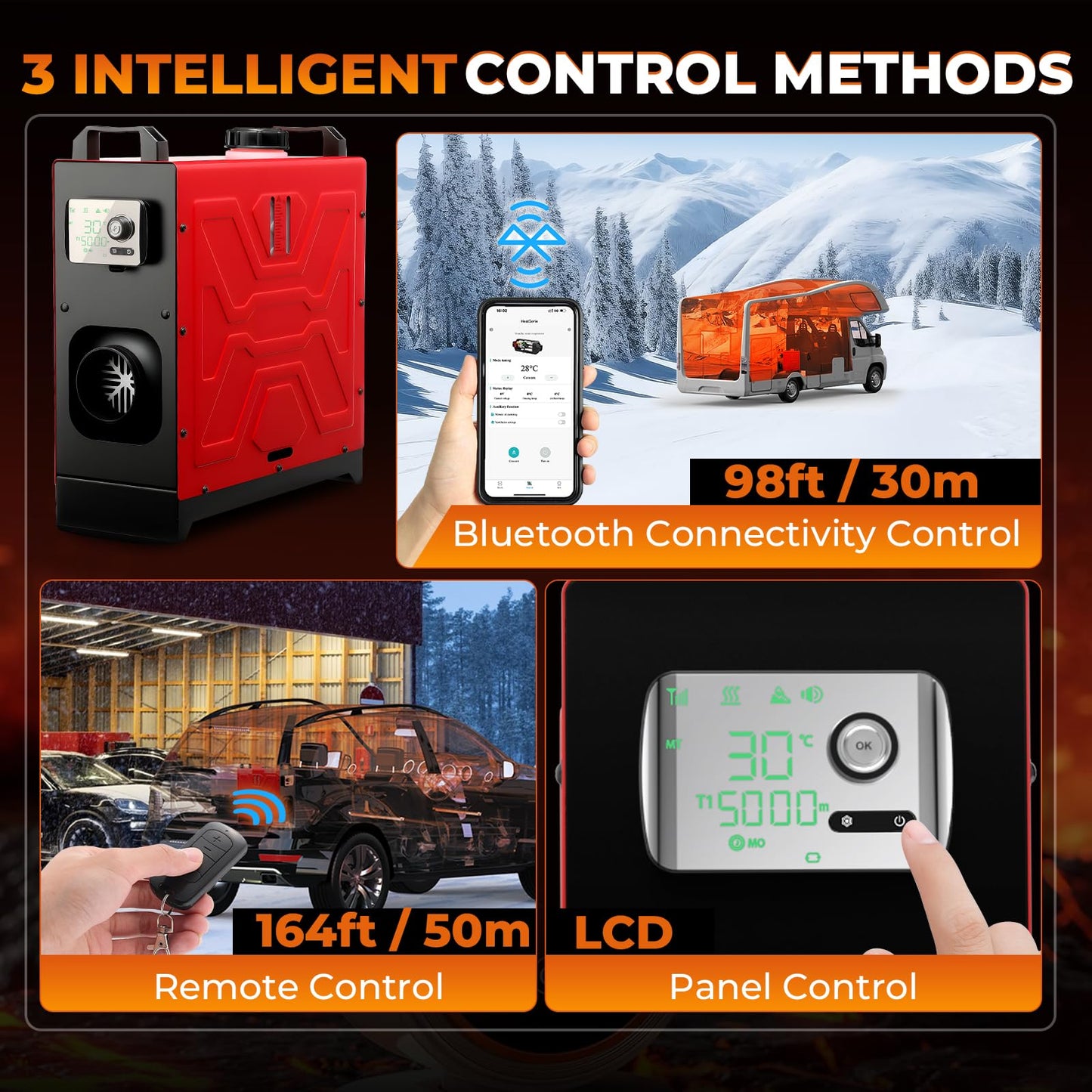 GEARLASSO Diesel Heater 12V/24V/110V 8KW APP Remote Control Parking Air Heaters All in One Fast Heating with Muffle Silencer for Campers RV Truck Boat Bus Car Trailer Garage Home Tent