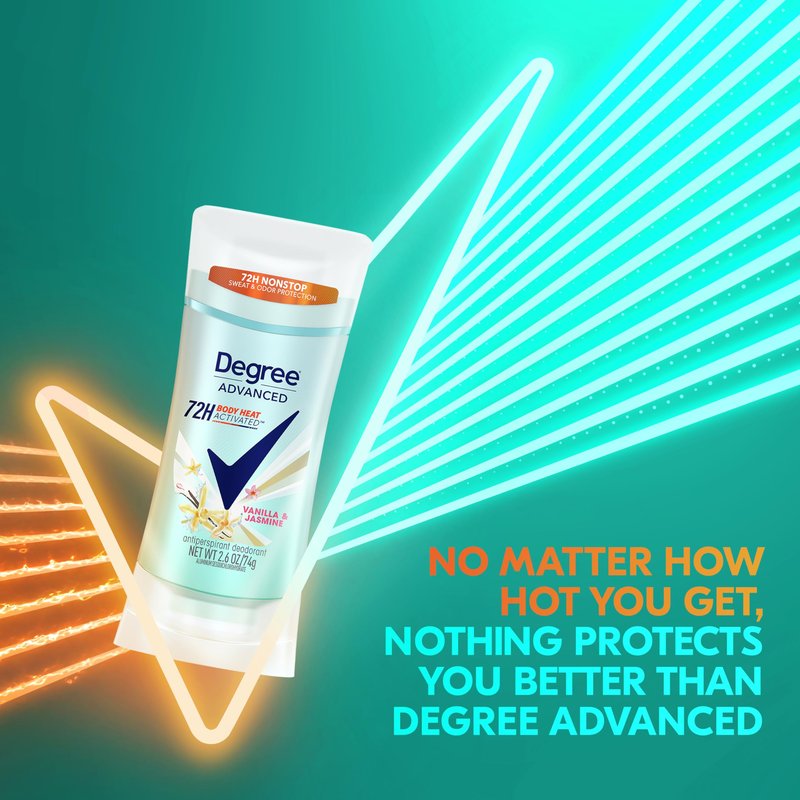 Degree Advanced Protection Antiperspirant Deodorant Vanilla & Jasmine for 72-Hour Sweat & Odor Control for Women, with Body Heat Activated Technology, 2.6 oz (Pack of 2)