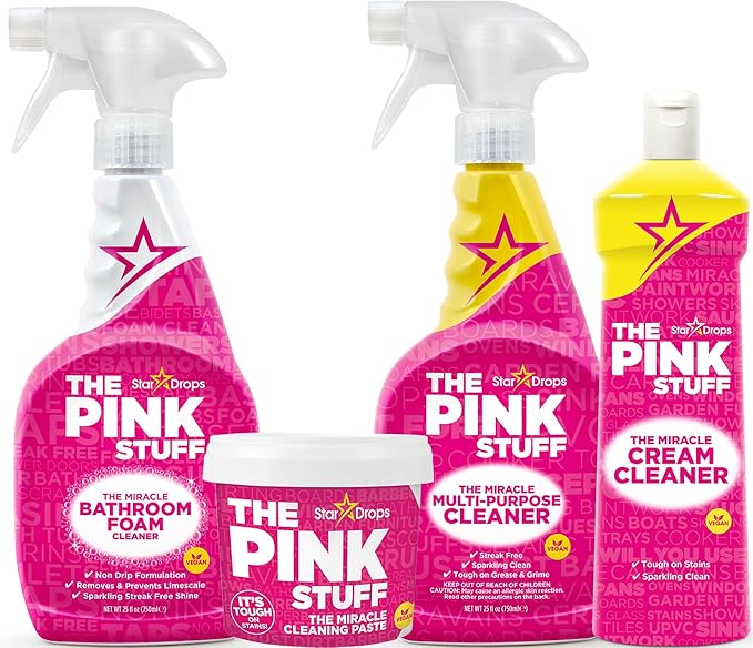 Stardrops - The Pink Stuff - Miracle Cleaning Ultimate Bundle â Paste, Multi-Purpose Spray, Bathroom Foam Spray, and Cream Cleaner â Ideal for Kitchens, Bathrooms, Outdoors, and More