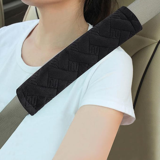 Amooca Soft Auto Seat Belt Cover Seatbelt Shoulder Pad Cushions 2 PCS for a More Comfortable Driving Universal Fit for All Cars and Backpack Black Braid Pattern